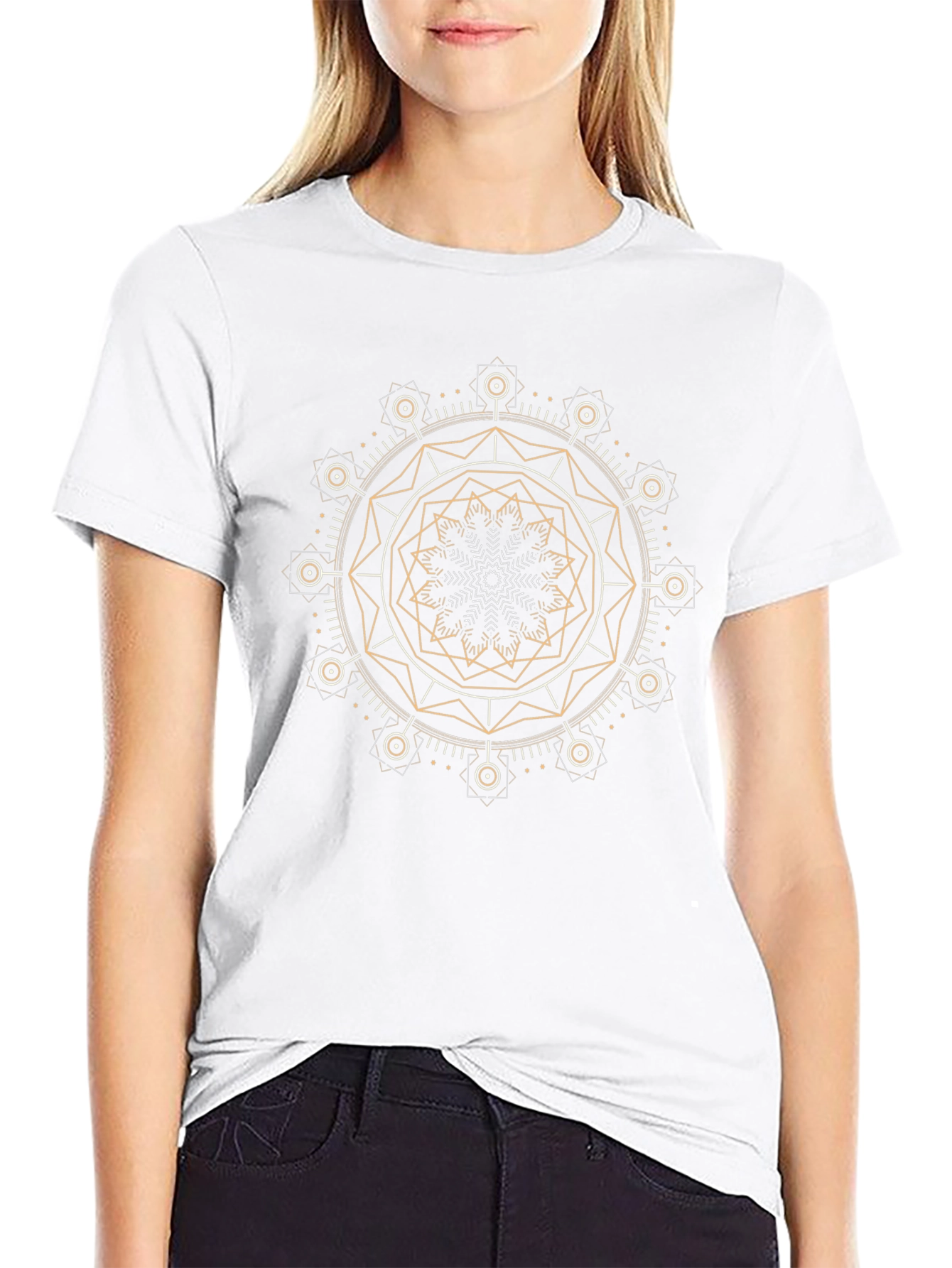 Geometric Mandala Graphic Print Black T-Shirt
