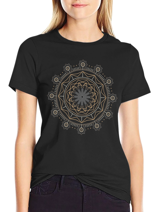 Geometric Mandala Graphic Print Black T-Shirt