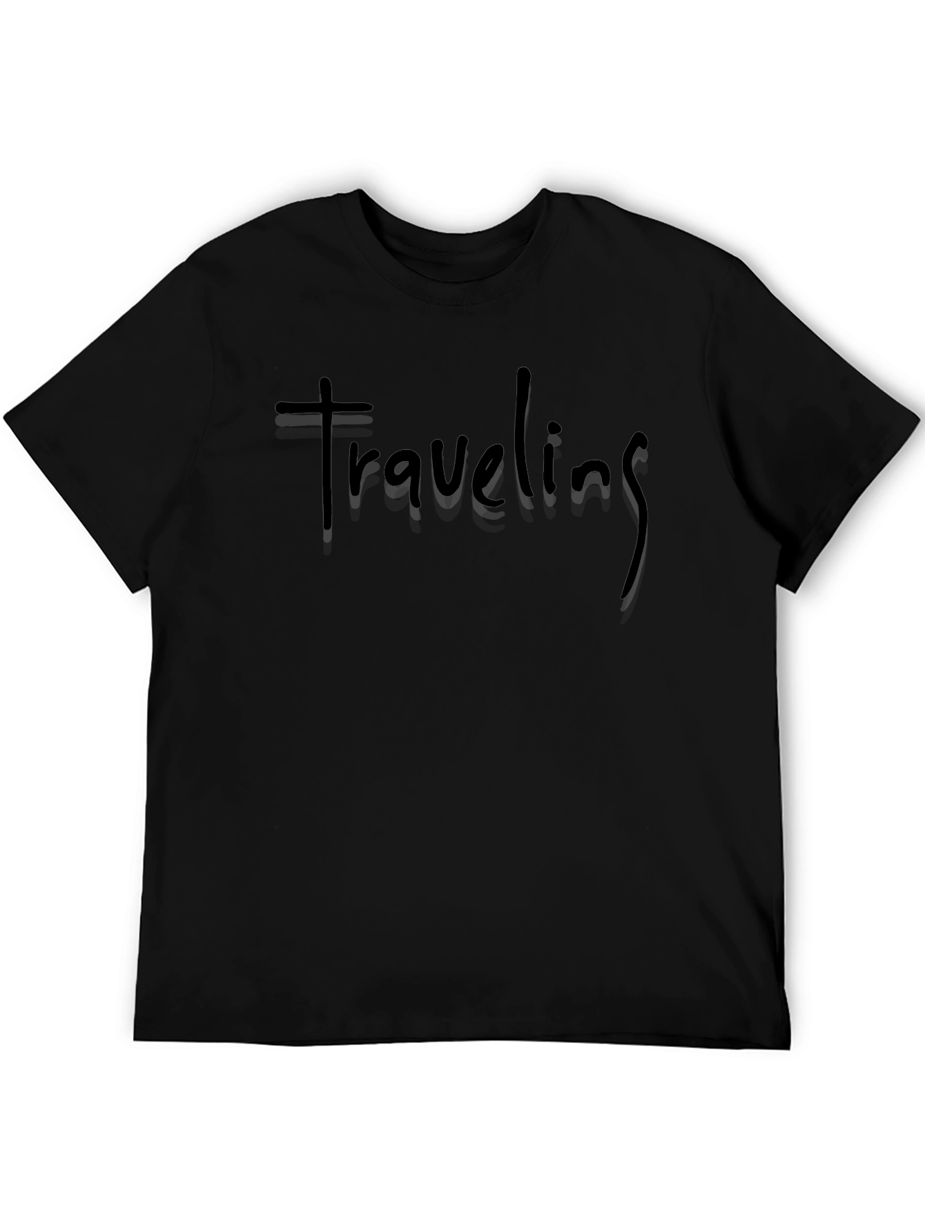 Traveling Black Cotton Crew Neck T-Shirt