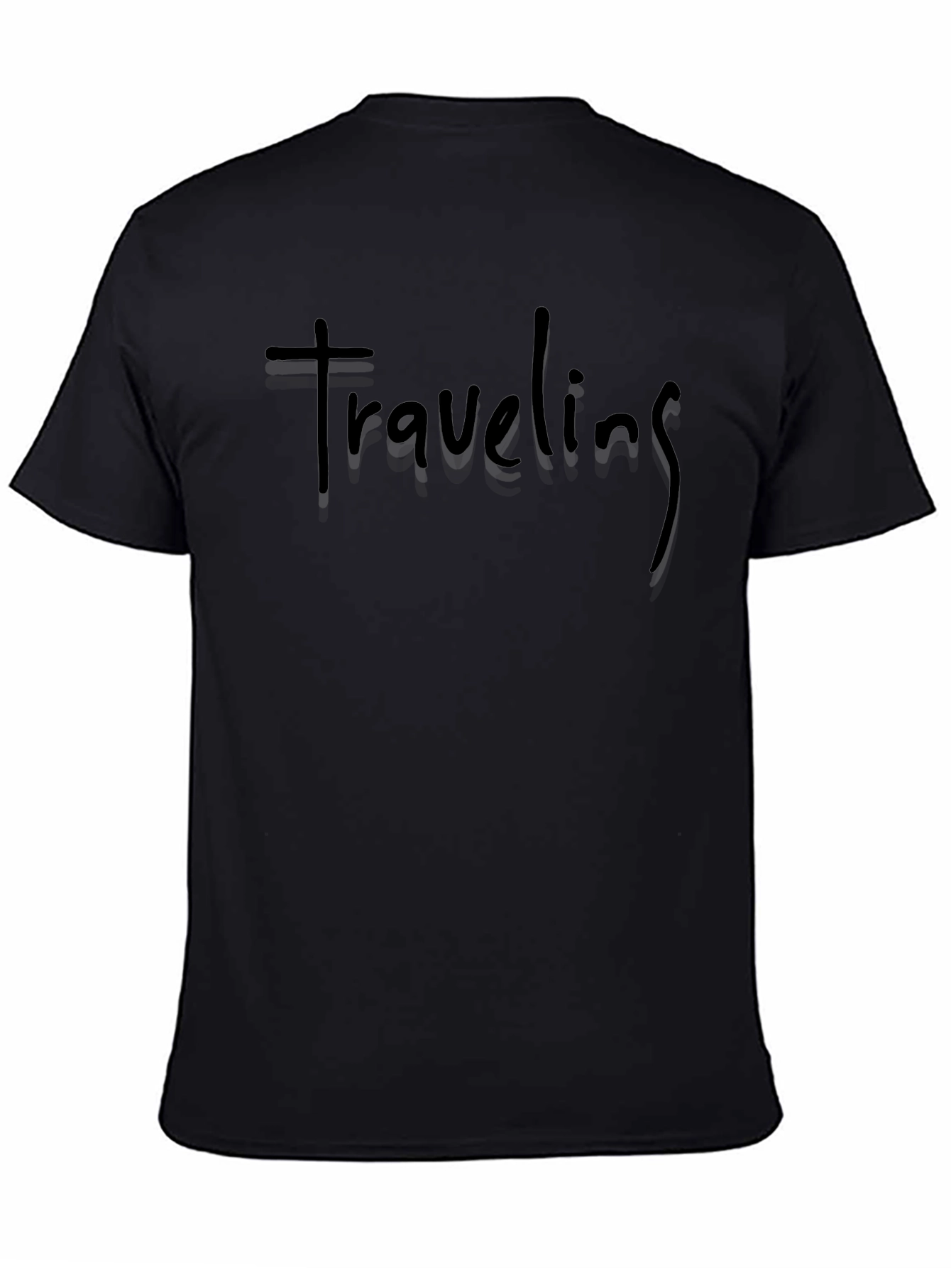 Traveling Black Cotton Crew Neck T-Shirt