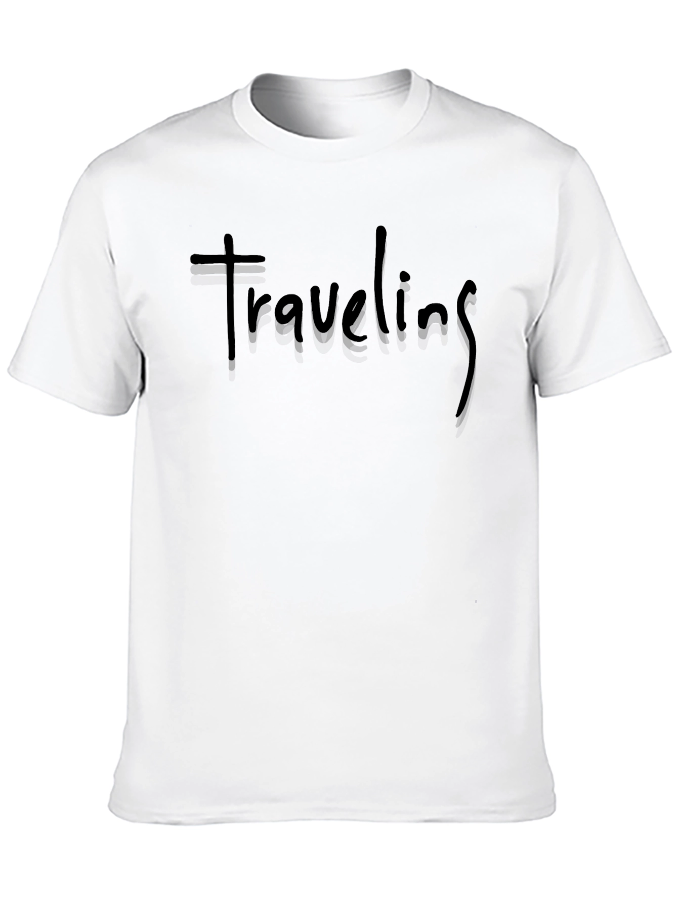 Traveling Black Cotton Crew Neck T-Shirt