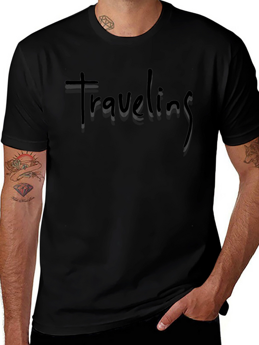 Traveling Black Cotton Crew Neck T-Shirt