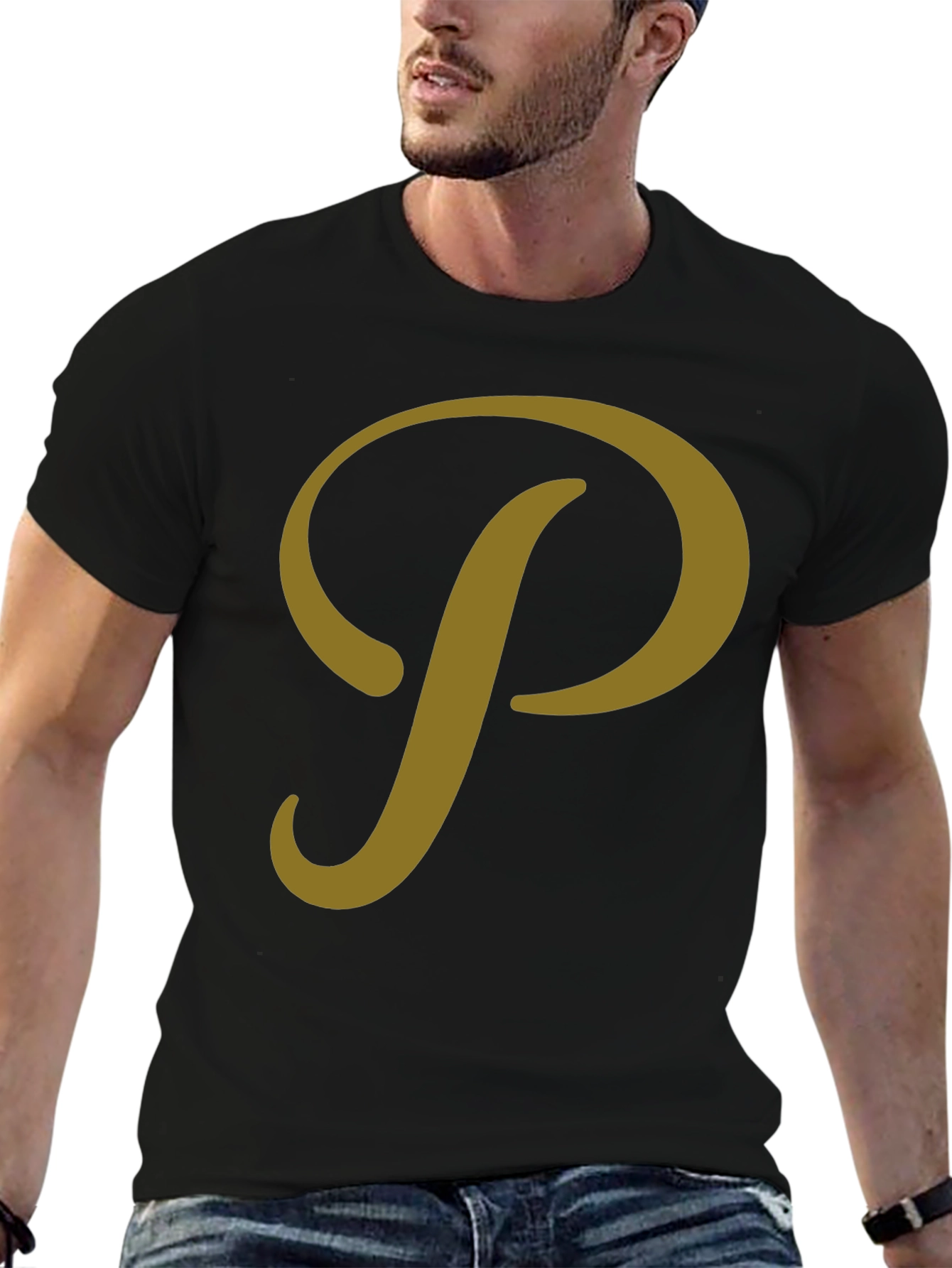 Stylish Black T-Shirt with Gold P Design