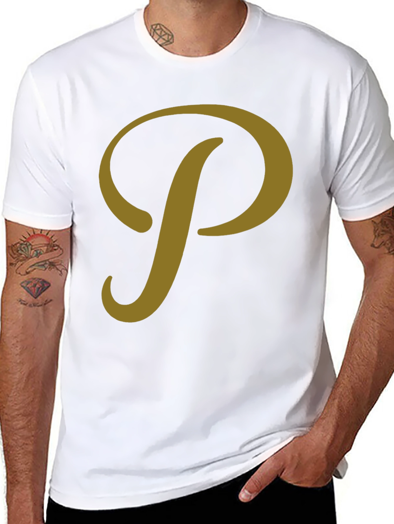 Stylish Black T-Shirt with Gold P Design