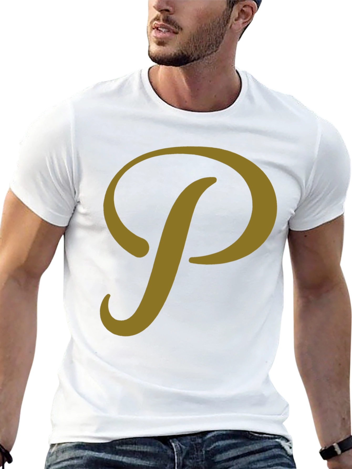 Stylish Black T-Shirt with Gold P Design