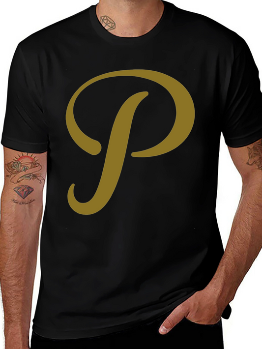 Stylish Black T-Shirt with Gold P Design