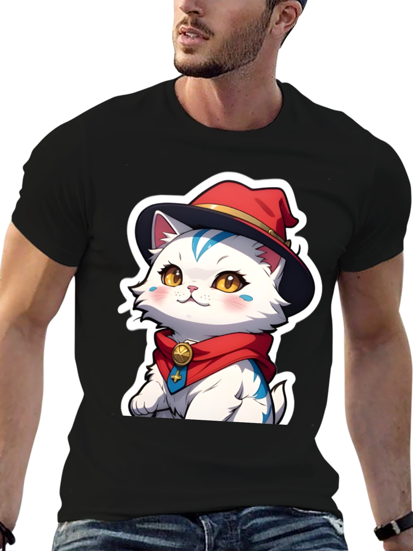Cute Anime Cat Graphic T-Shirt