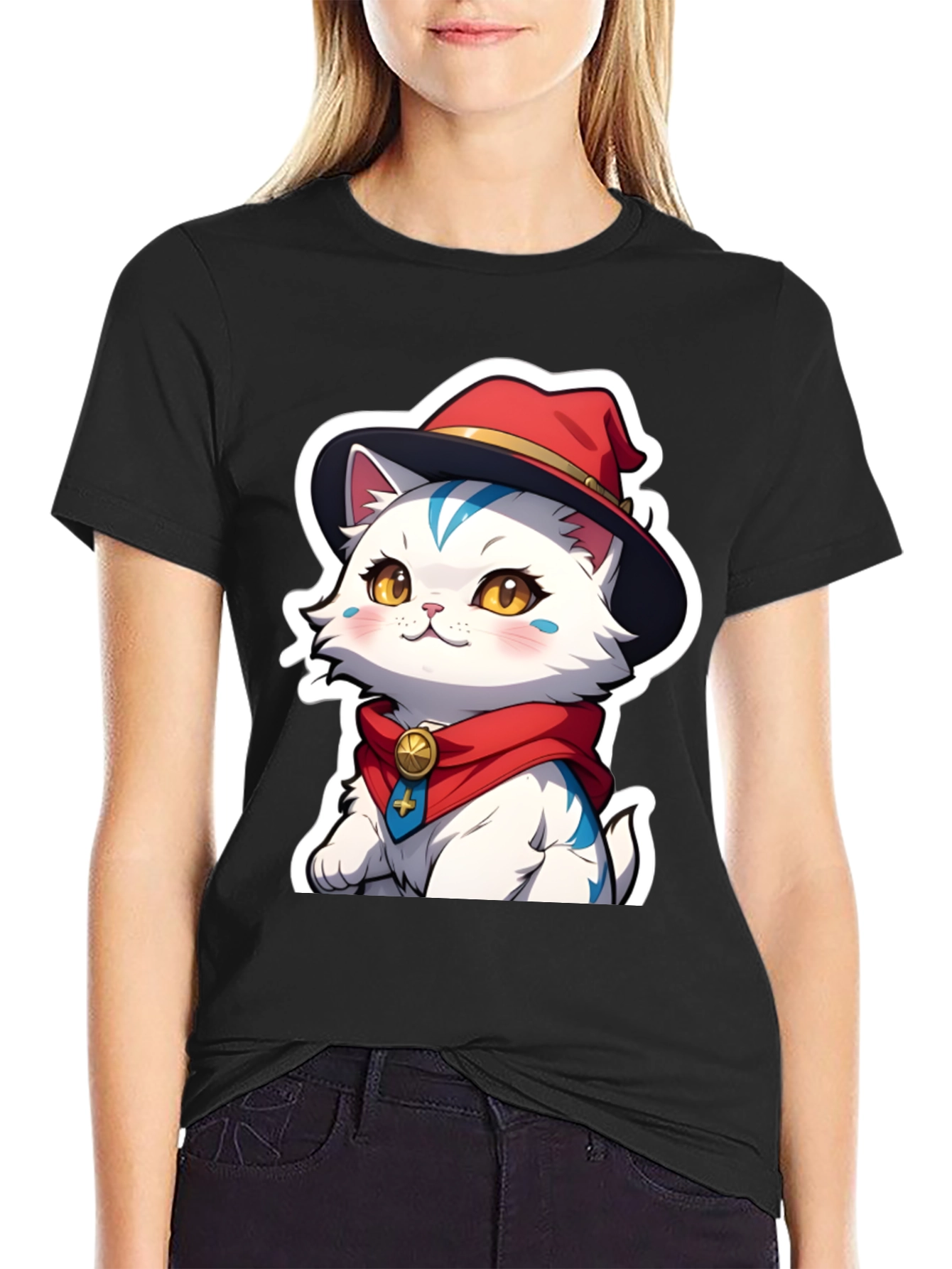 Cute Anime Cat Graphic T-Shirt