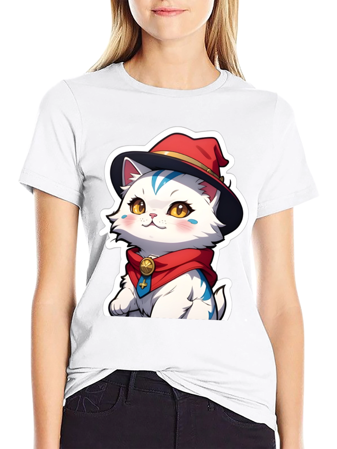 Cute Anime Cat Graphic T-Shirt