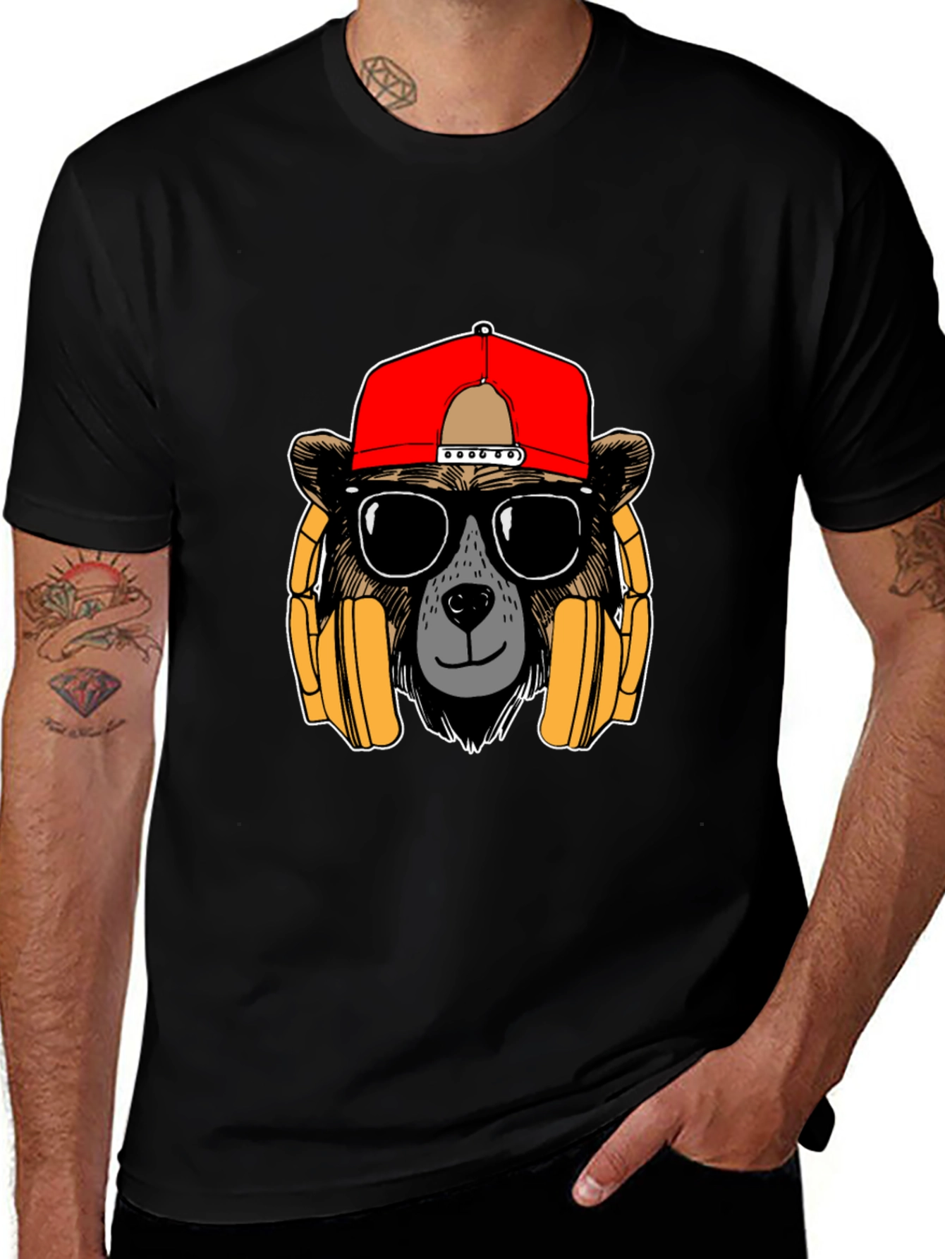 Bear with Headphones Graphic T-Shirt