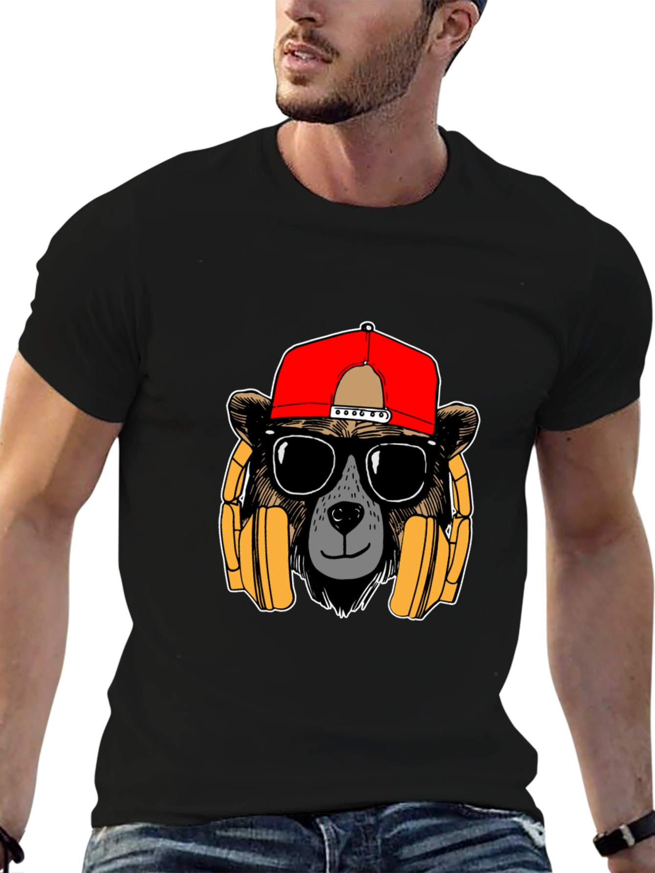 Bear with Headphones Graphic T-Shirt