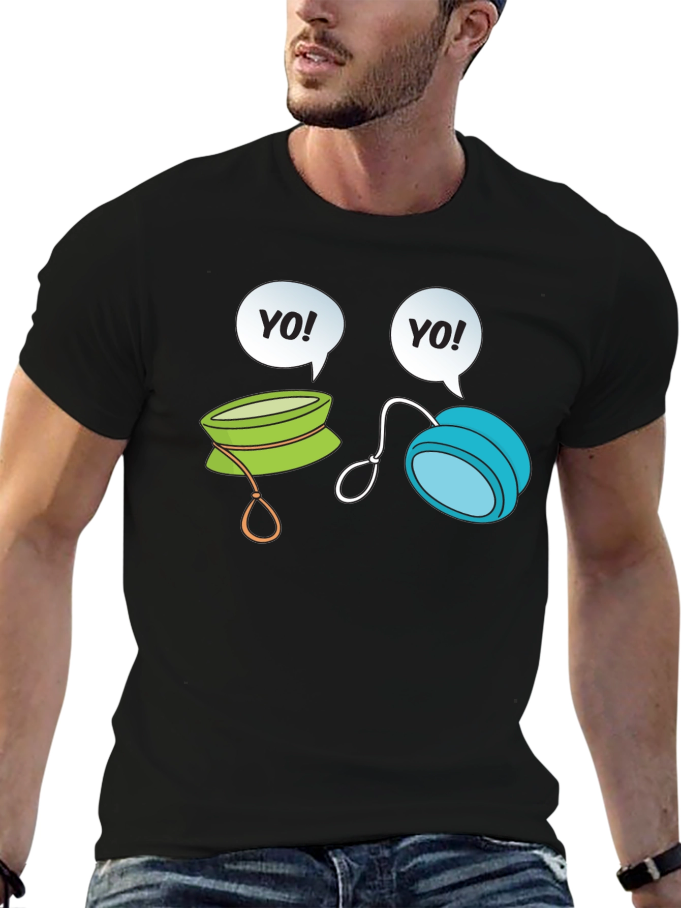 Yo-Yo Cartoon Graphic Black T-Shirt