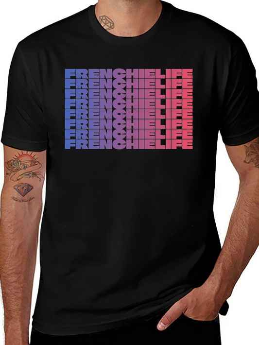 Frenchie Life Graphic Tee - Gradient Word Stack