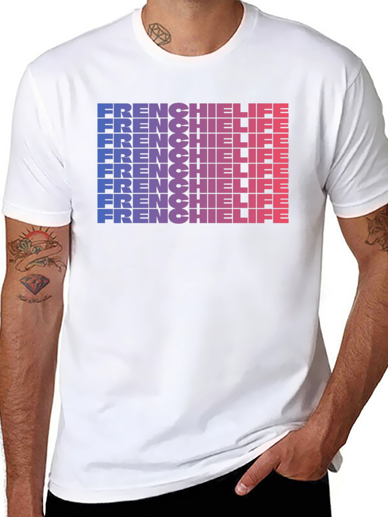 Frenchie Life Graphic Tee - Gradient Word Stack