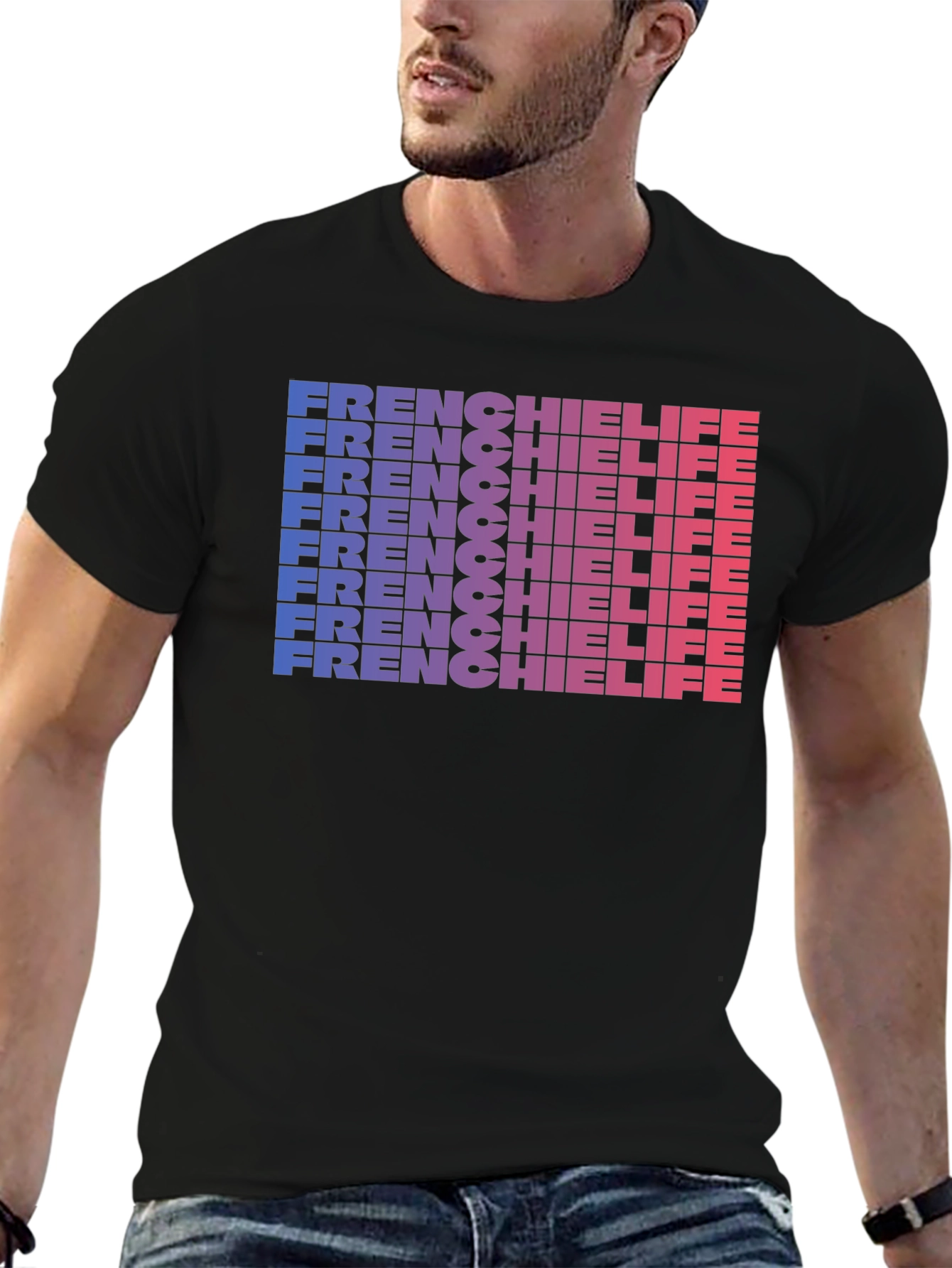 Frenchie Life Graphic Tee - Gradient Word Stack