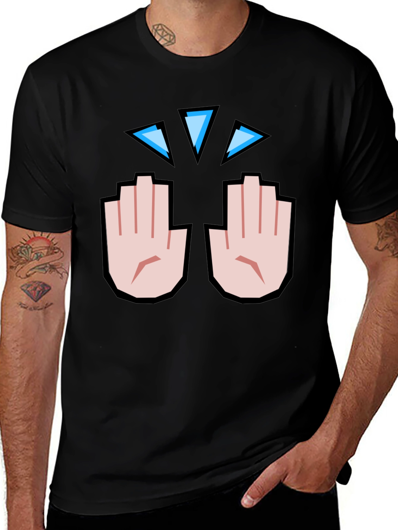 Funny Hand Emoji Graphic Print Black T-Shirt