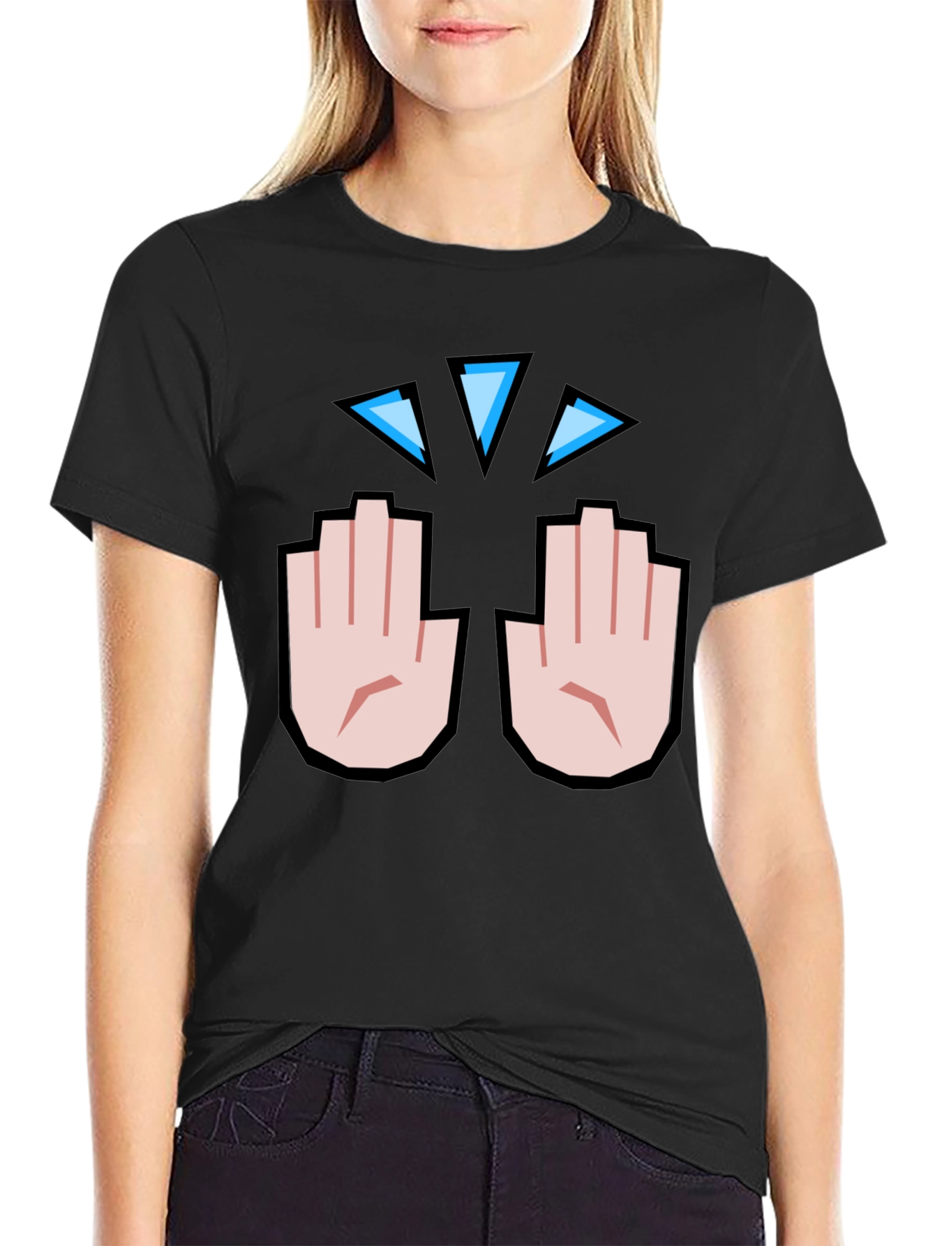 Funny Hand Emoji Graphic Print Black T-Shirt