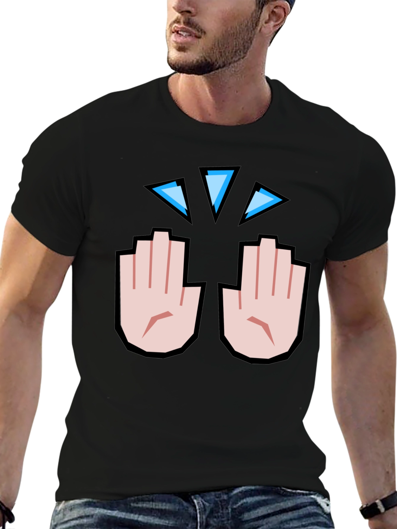 Funny Hand Emoji Graphic Print Black T-Shirt