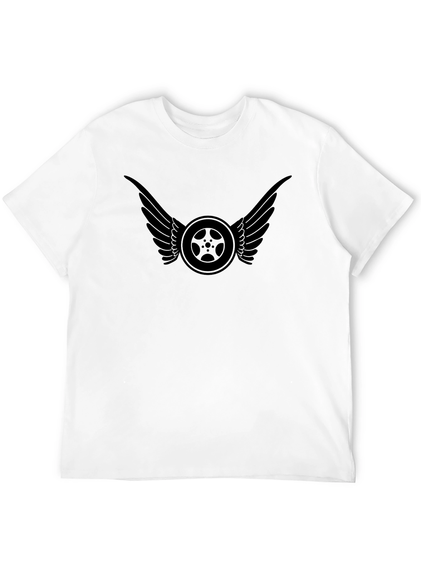 Black T-Shirt with Winged Wheel Design