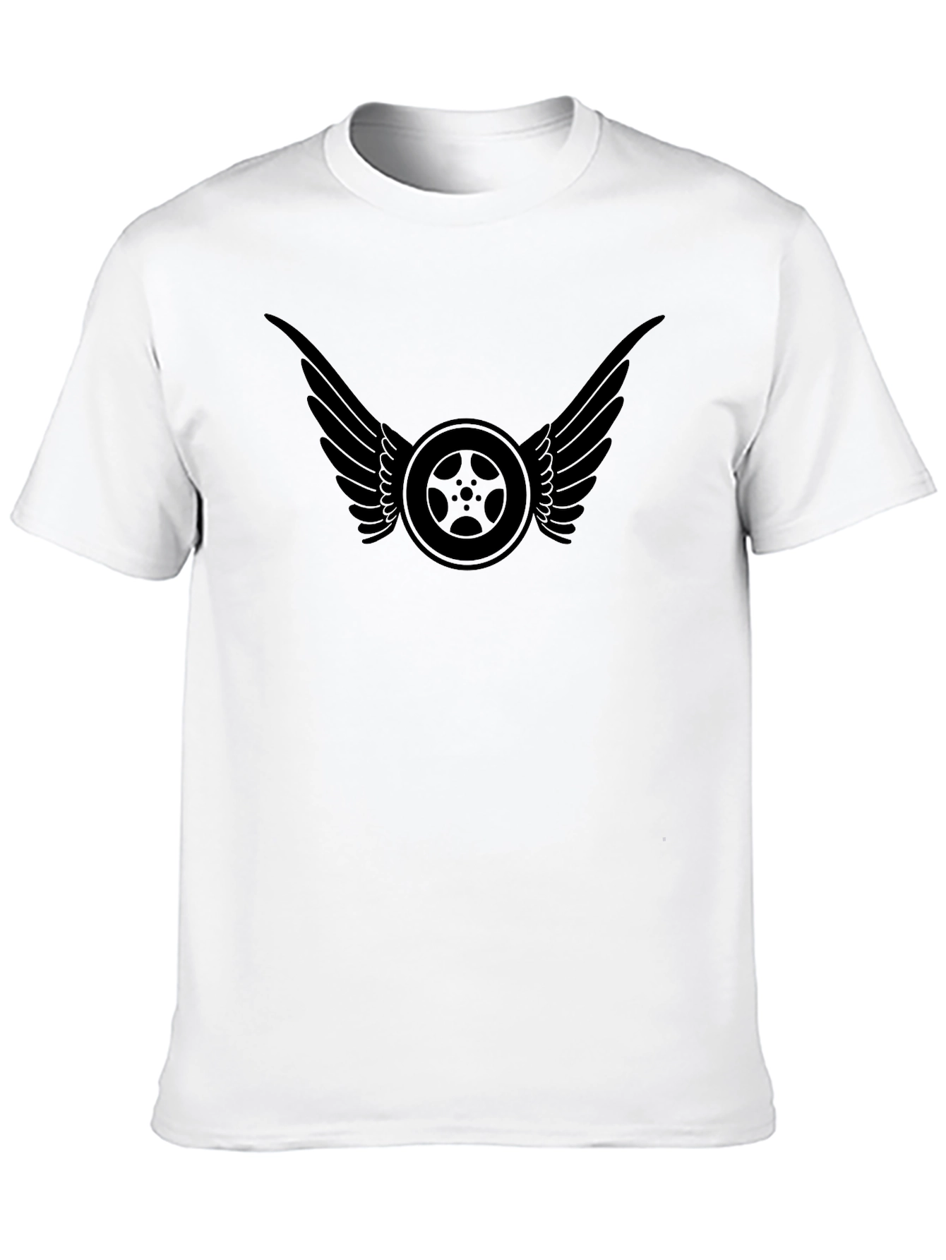 Black T-Shirt with Winged Wheel Design