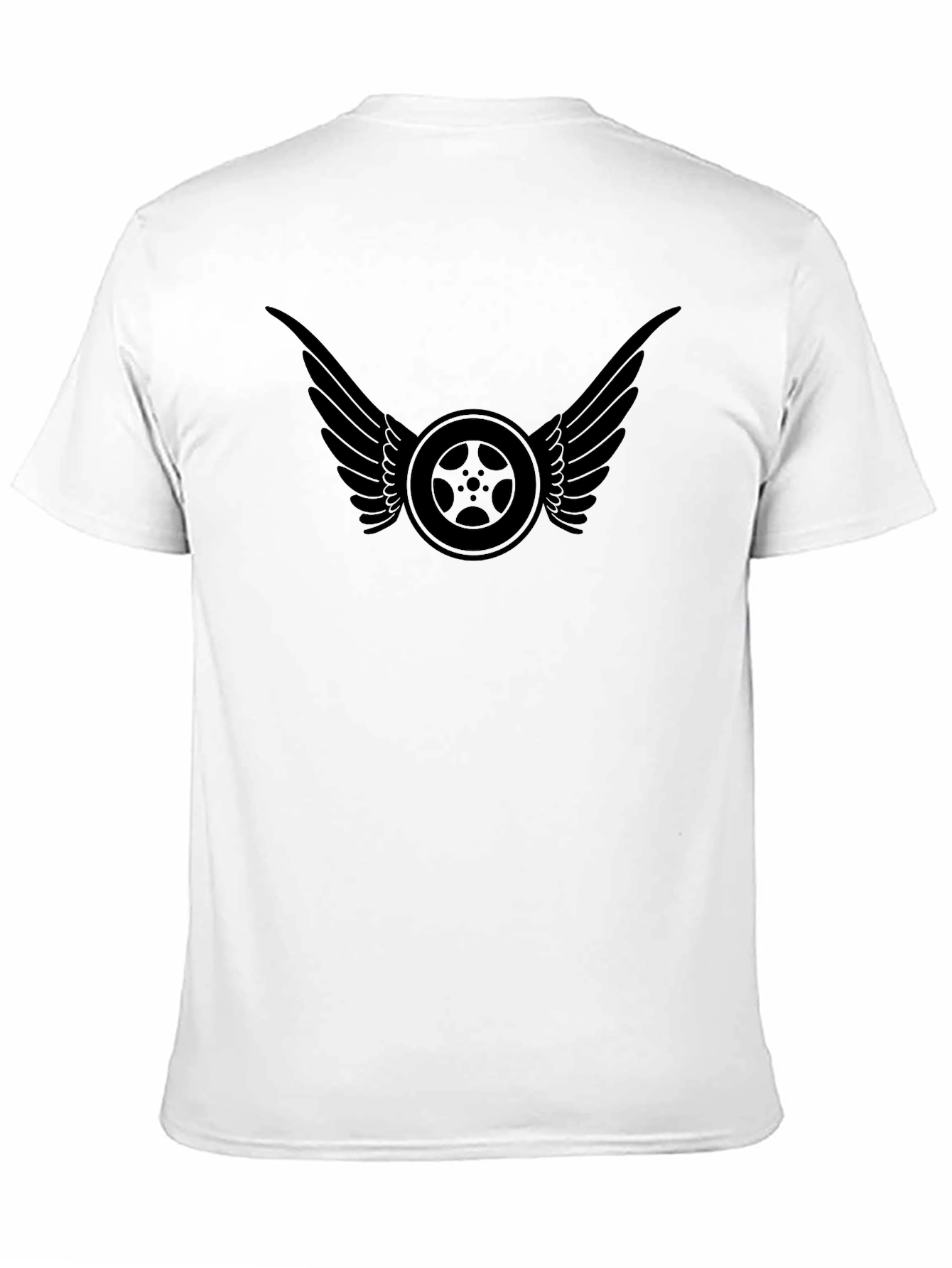 Black T-Shirt with Winged Wheel Design