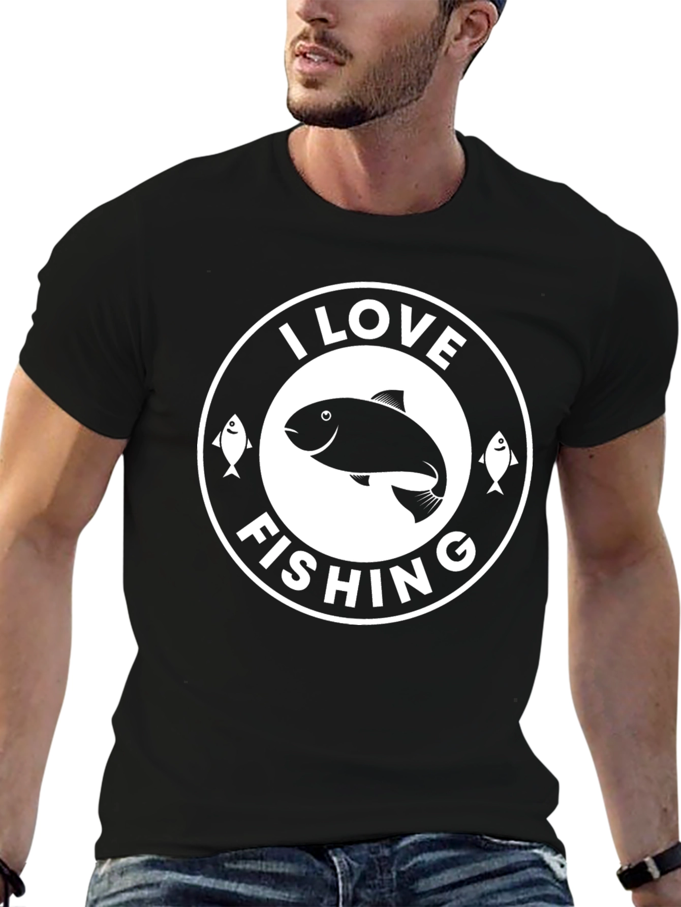 I Love Fishing Graphic T-Shirt - Black