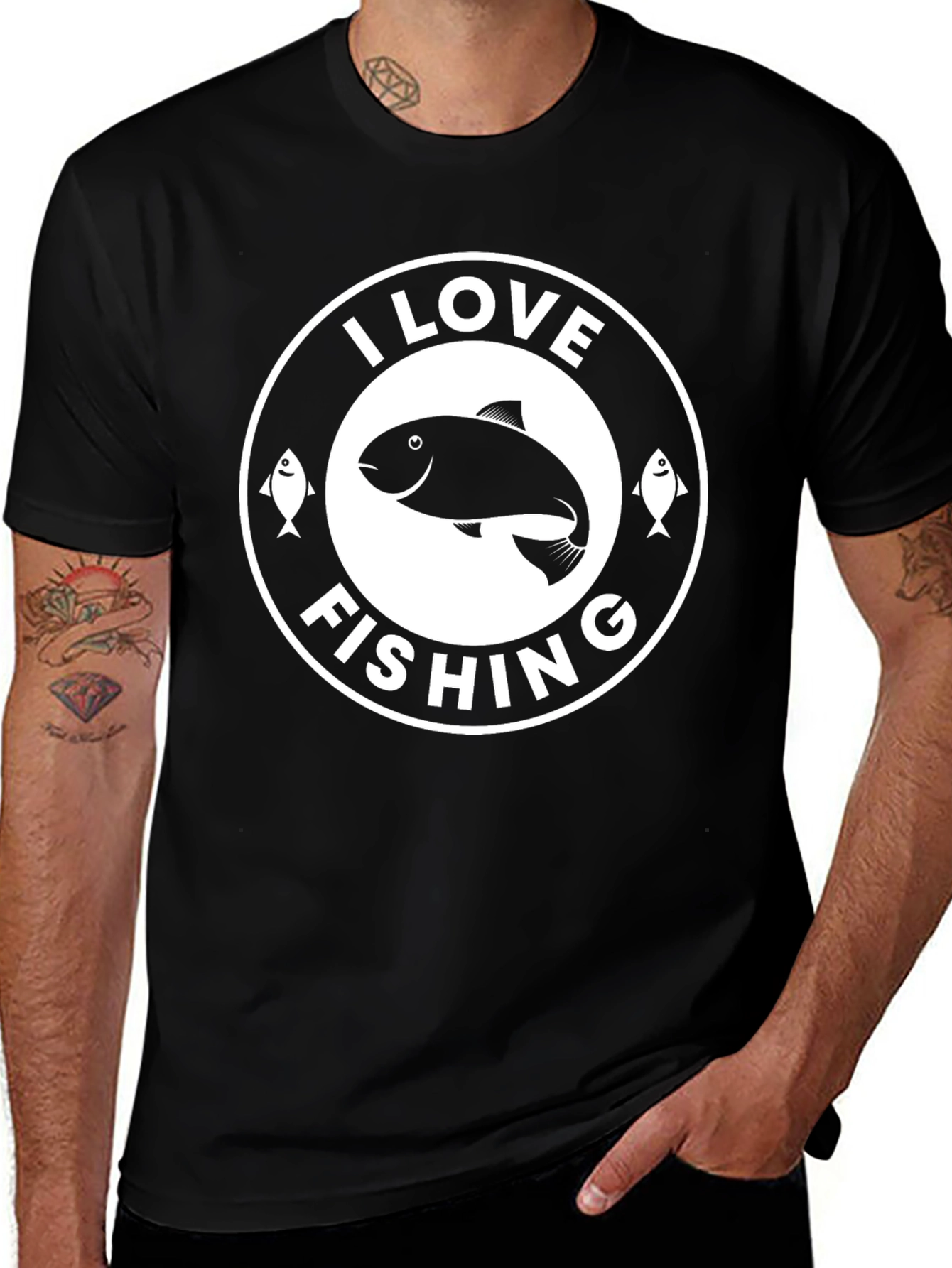 I Love Fishing Graphic T-Shirt - Black