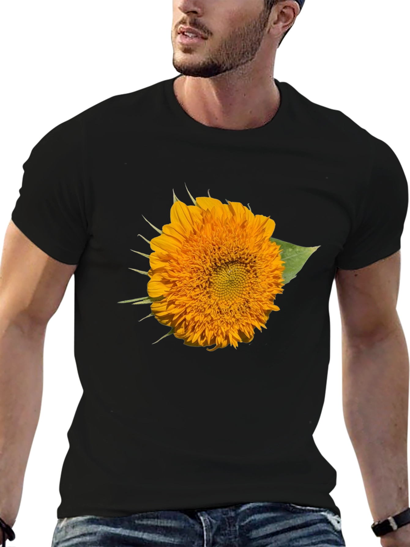 Sunflower Graphic Print Black T-Shirt
