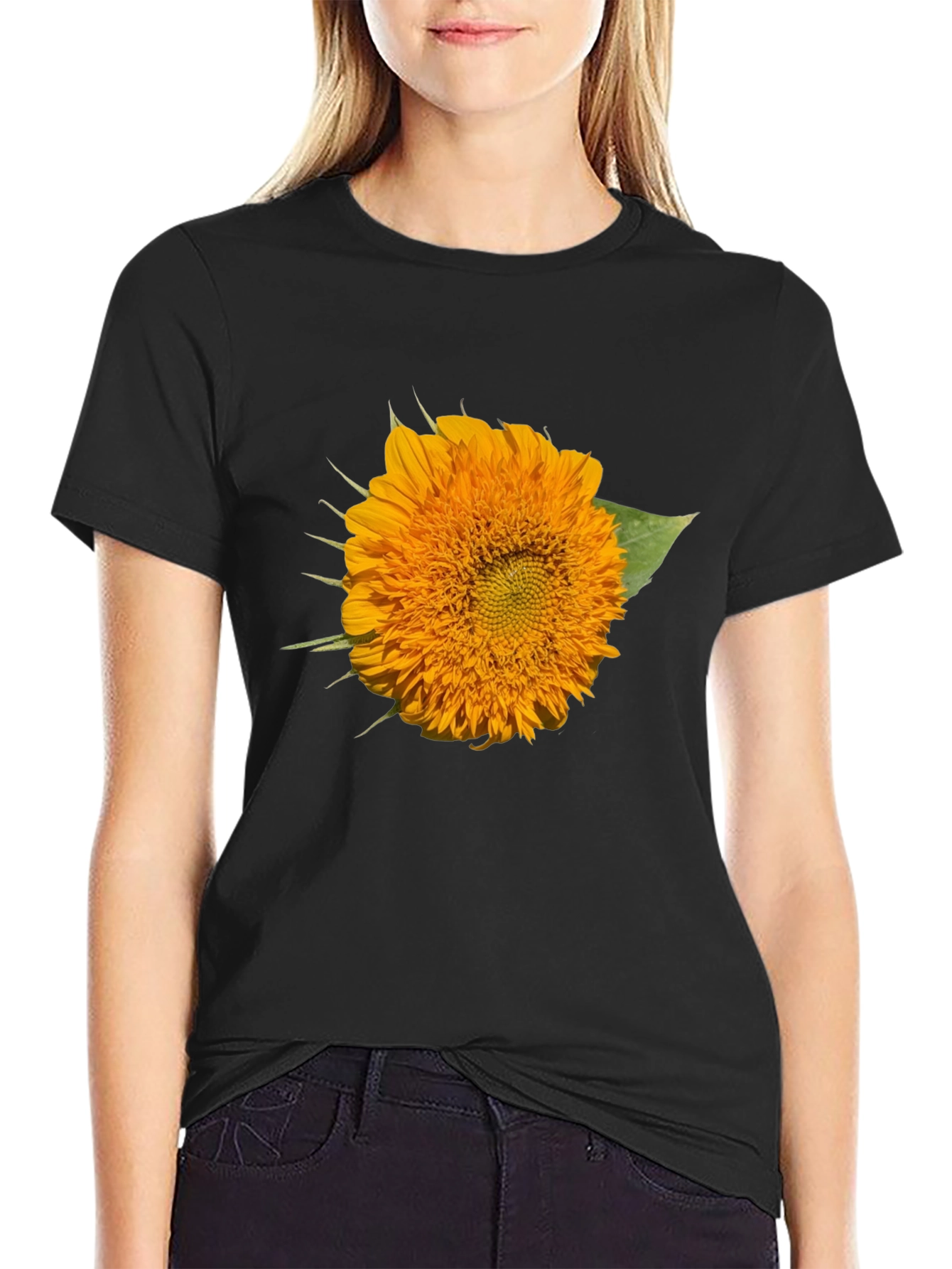 Sunflower Graphic Print Black T-Shirt