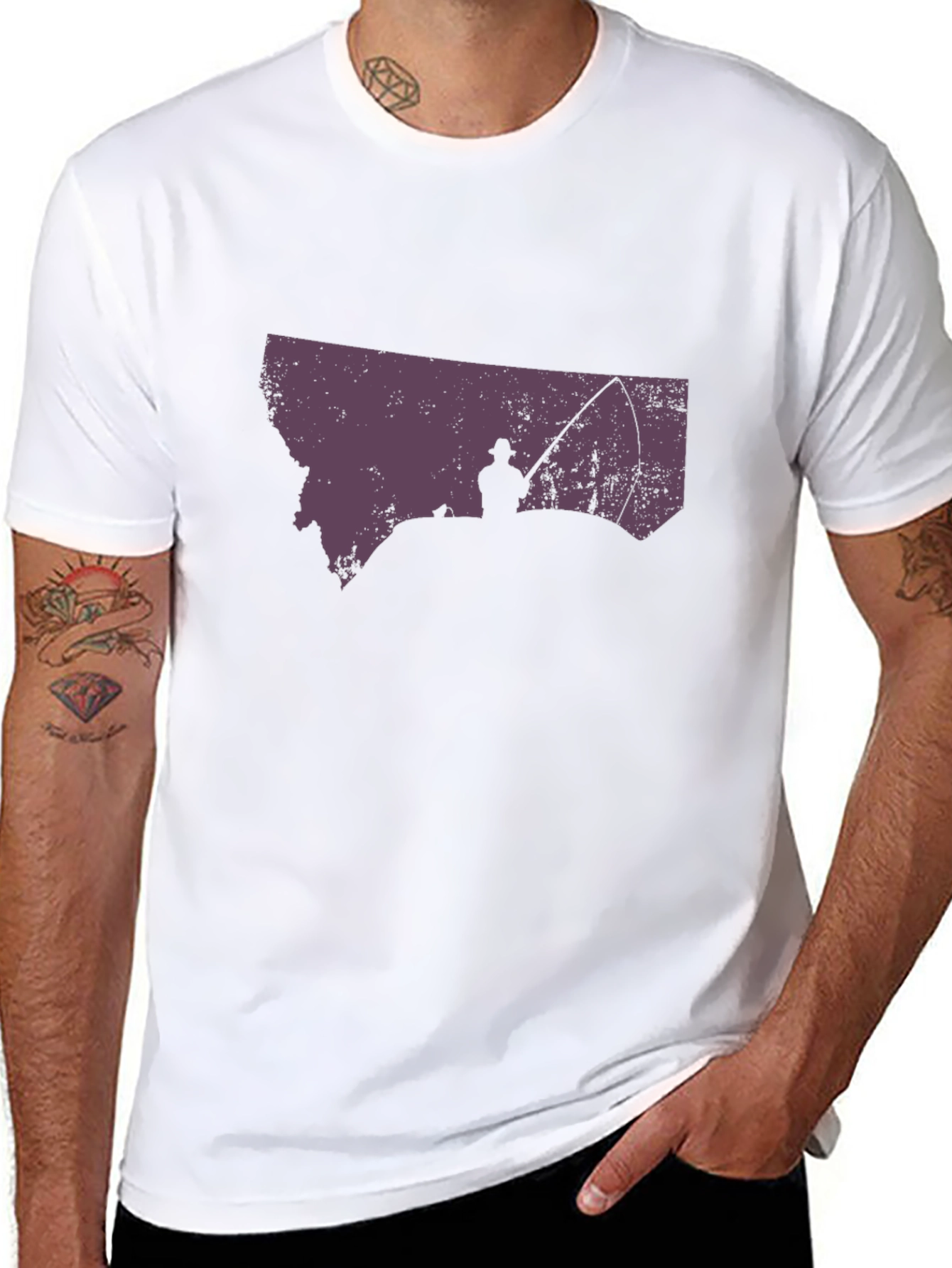 Montana Fishing T-Shirt - State Silhouette Design