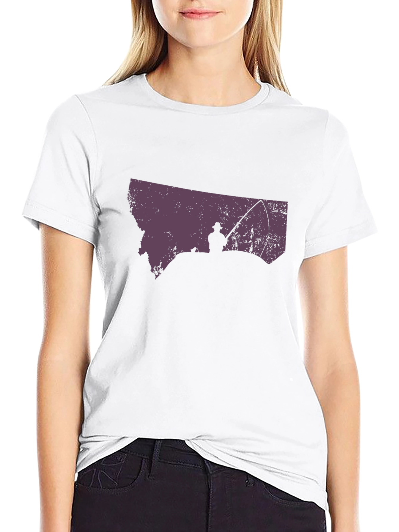 Montana Fishing T-Shirt - State Silhouette Design