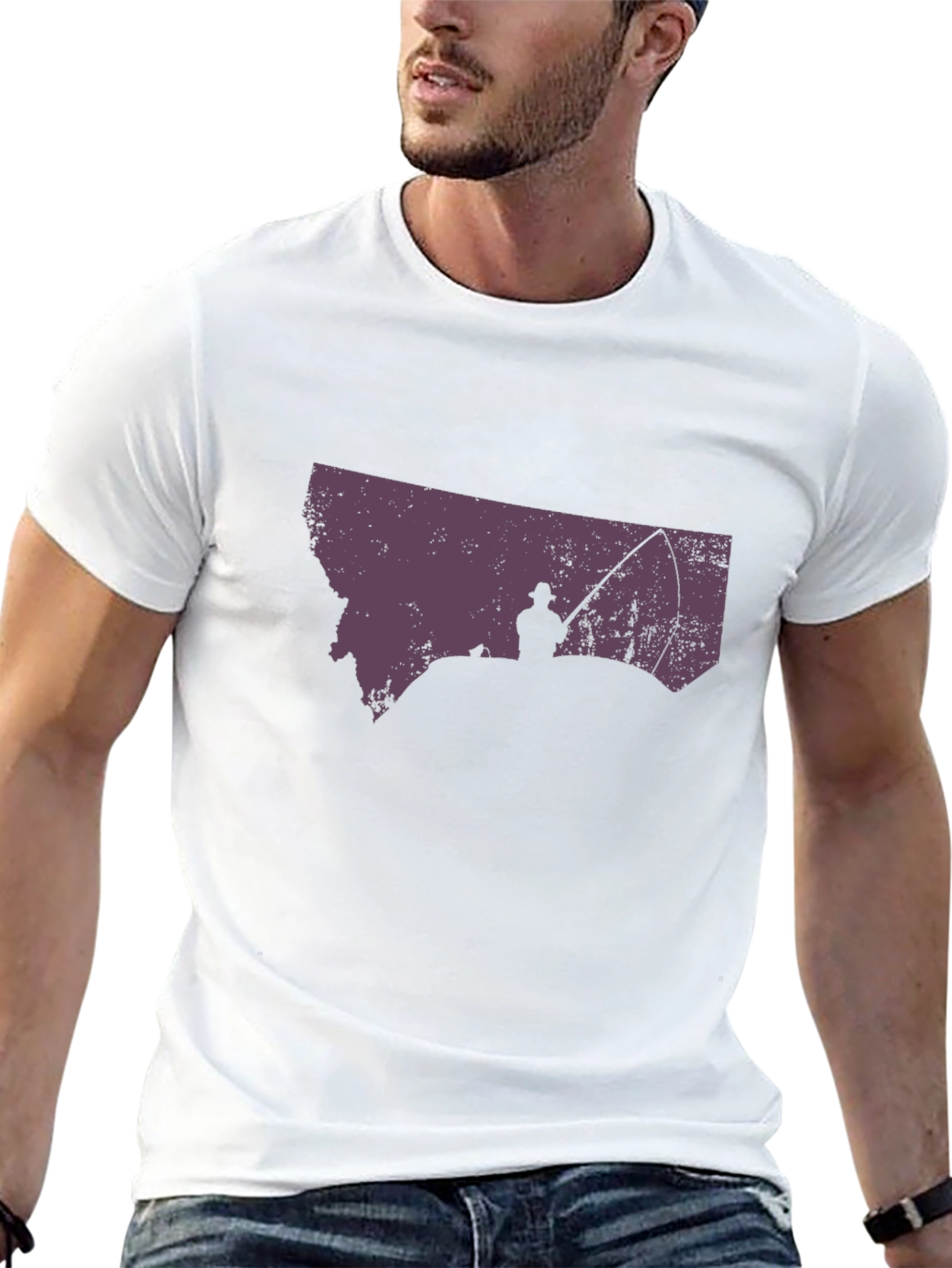Montana Fishing T-Shirt - State Silhouette Design