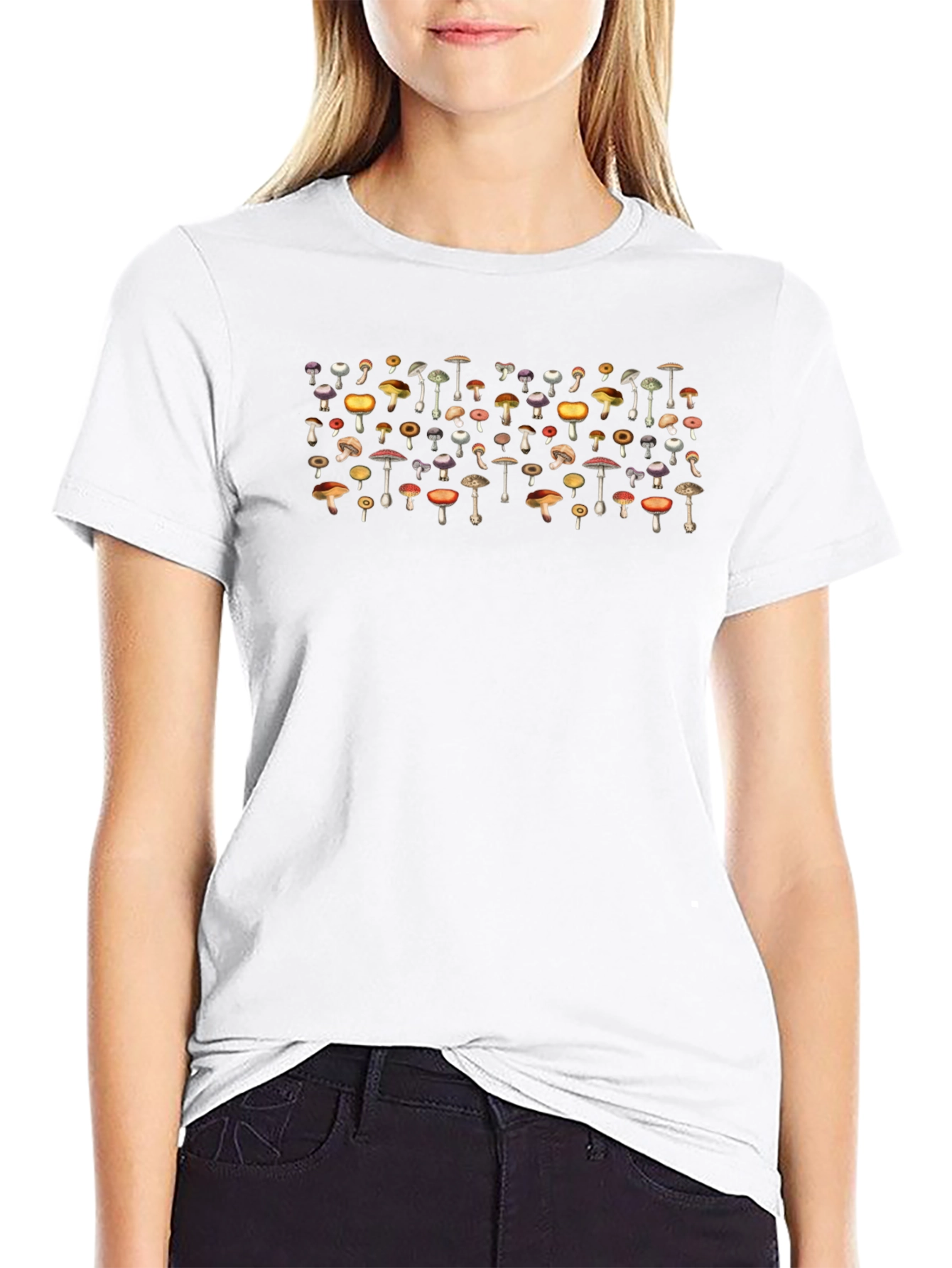 Mushroom Print Crew Neck T-Shirt
