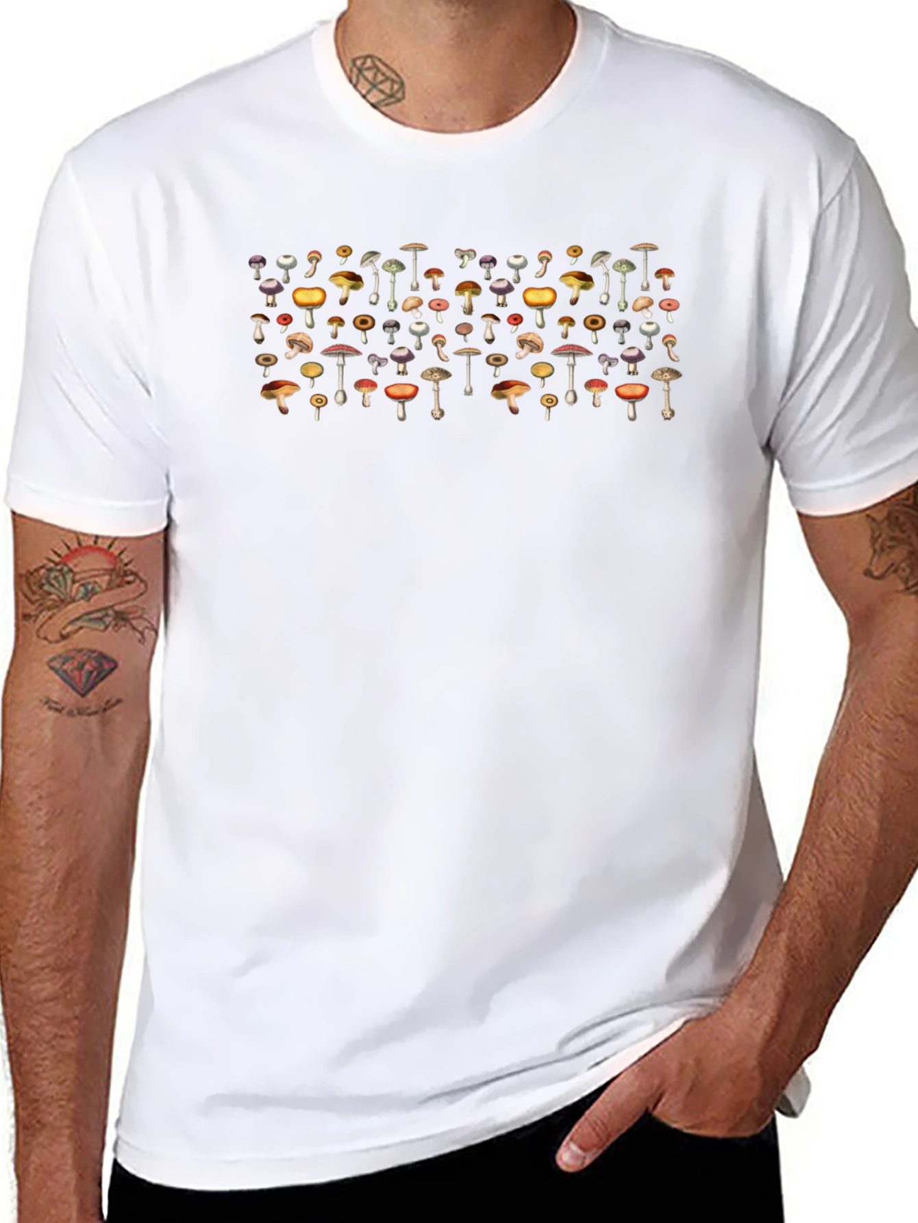 Mushroom Print Crew Neck T-Shirt