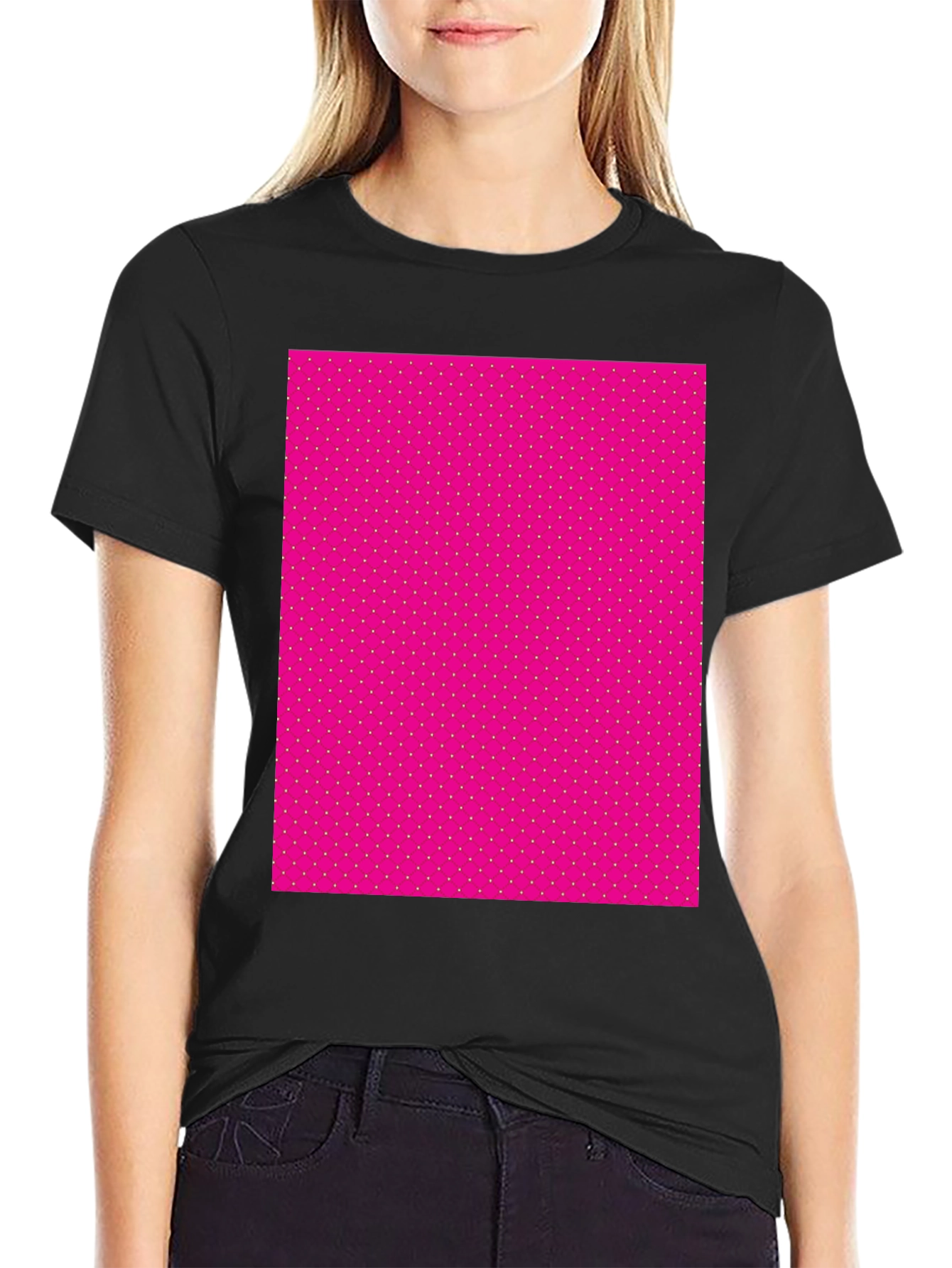 Mens Black T-Shirt with Pink Polka Dot Pattern