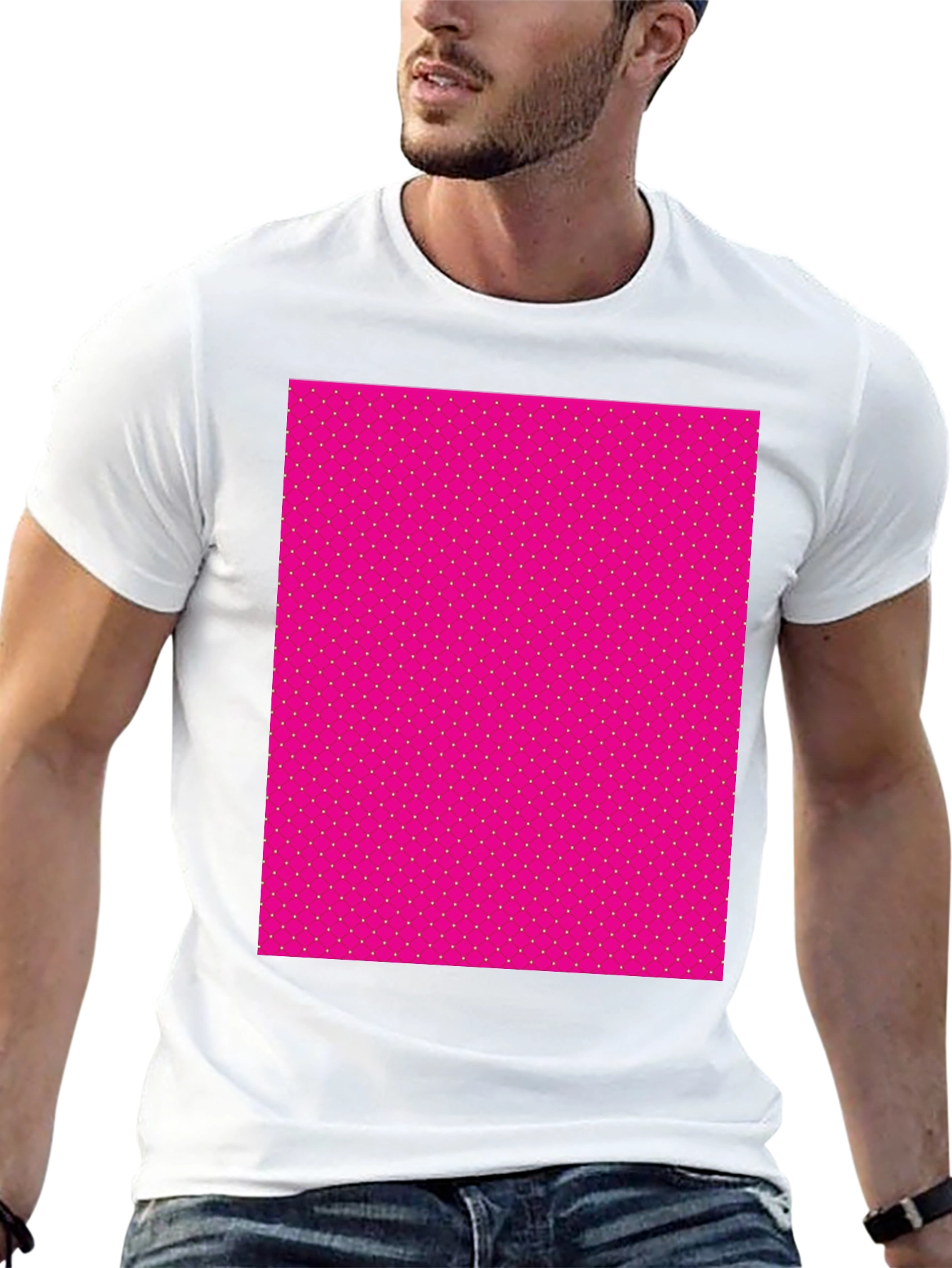 Mens Black T-Shirt with Pink Polka Dot Pattern