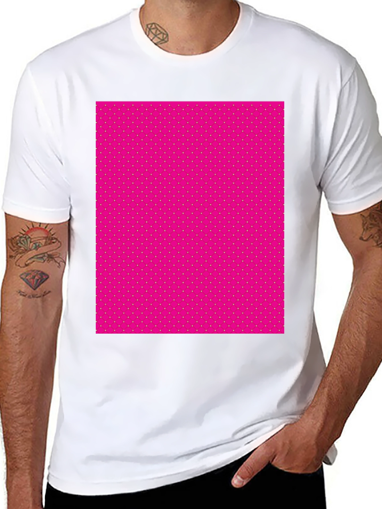 Mens Black T-Shirt with Pink Polka Dot Pattern