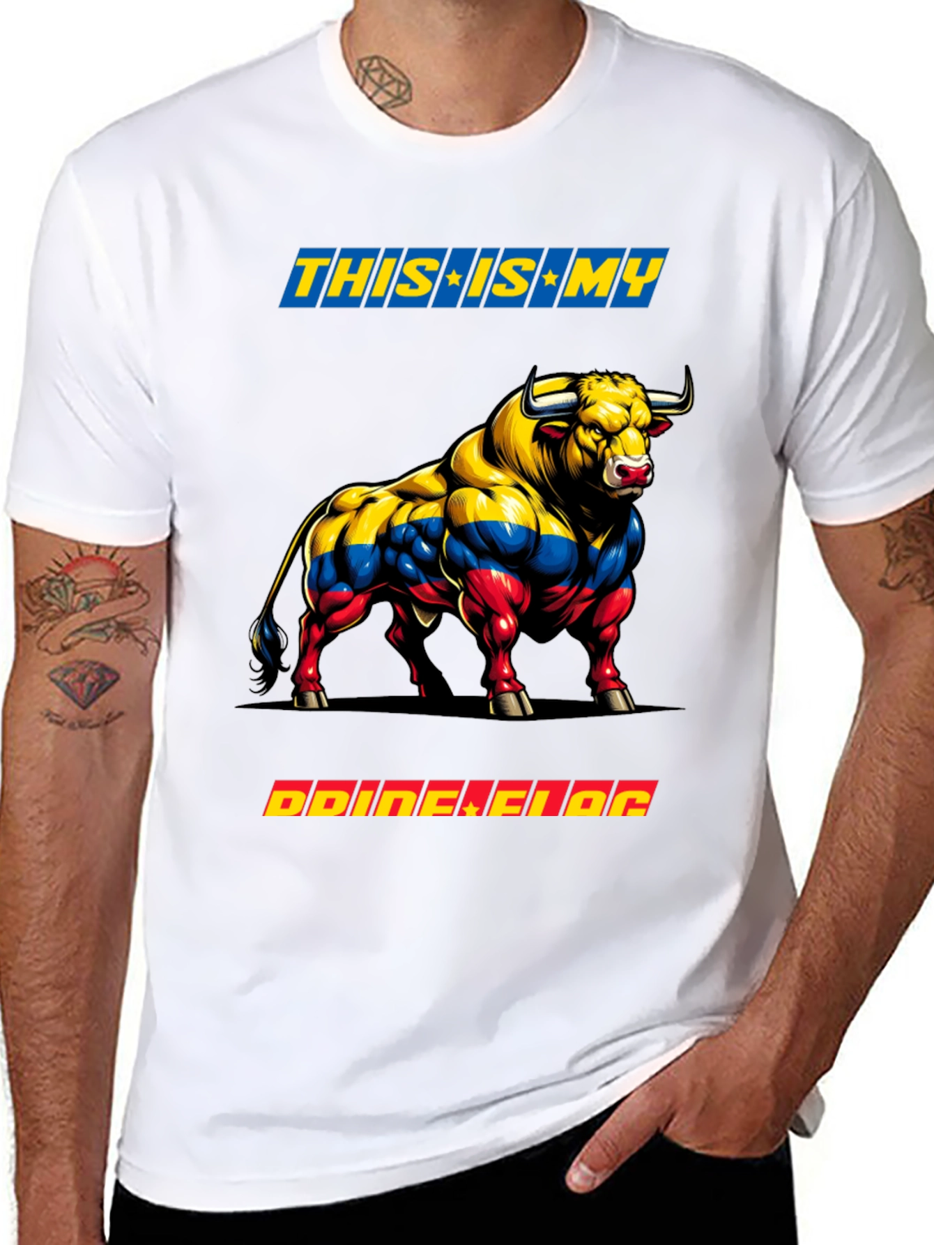 Colombian Flag Bull Graphic Tee