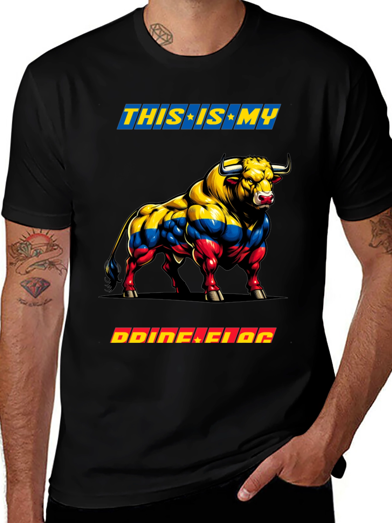 Colombian Flag Bull Graphic Tee