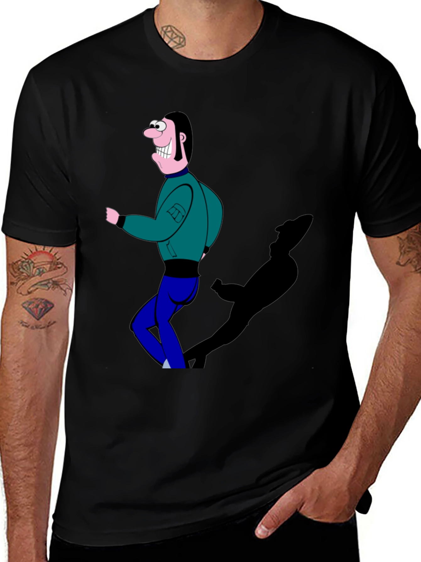 Cartoon Man Graphic T-Shirt Black Tee