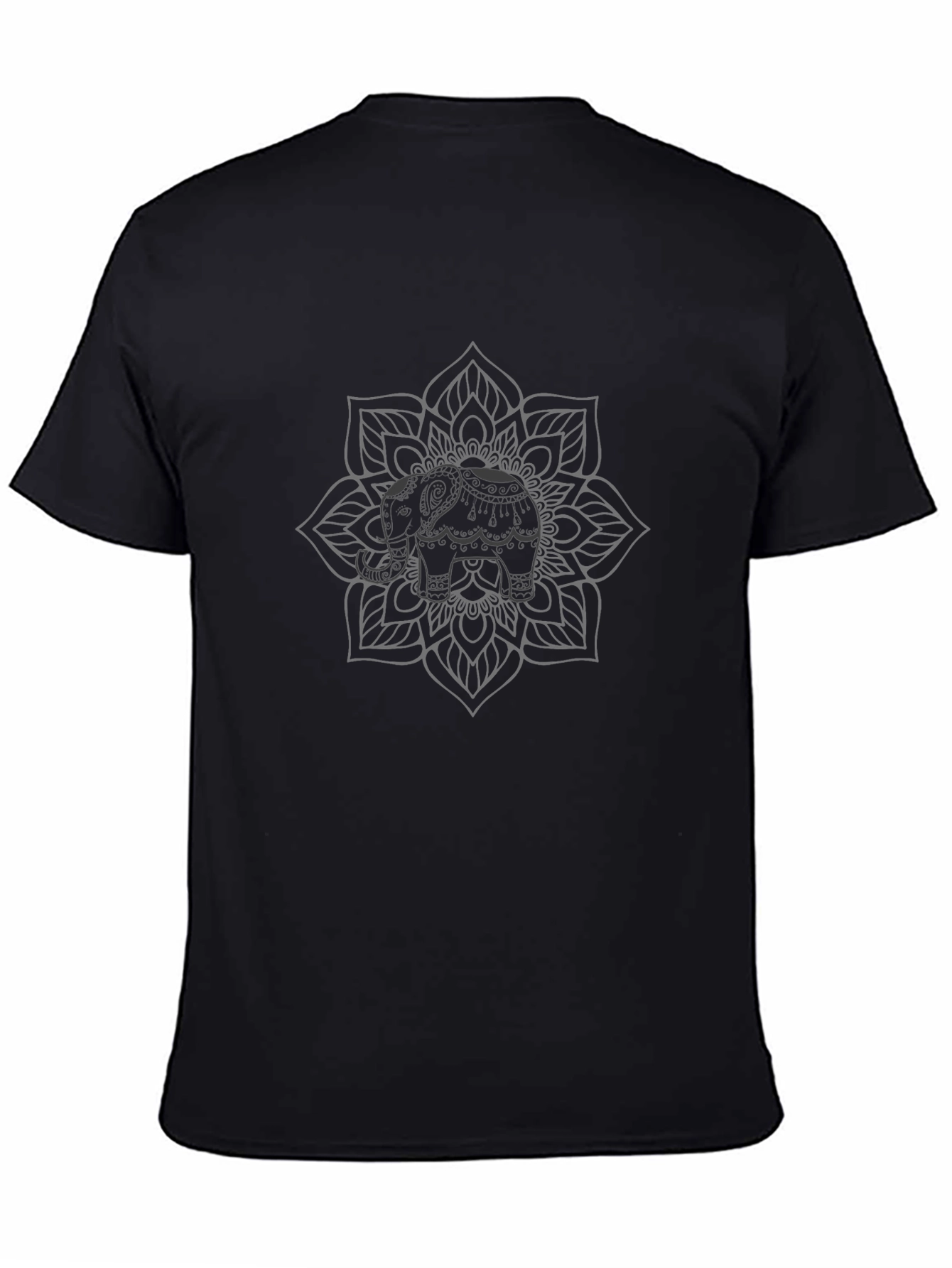 Elephant Mandala Graphic Tee - Black Cotton Blend