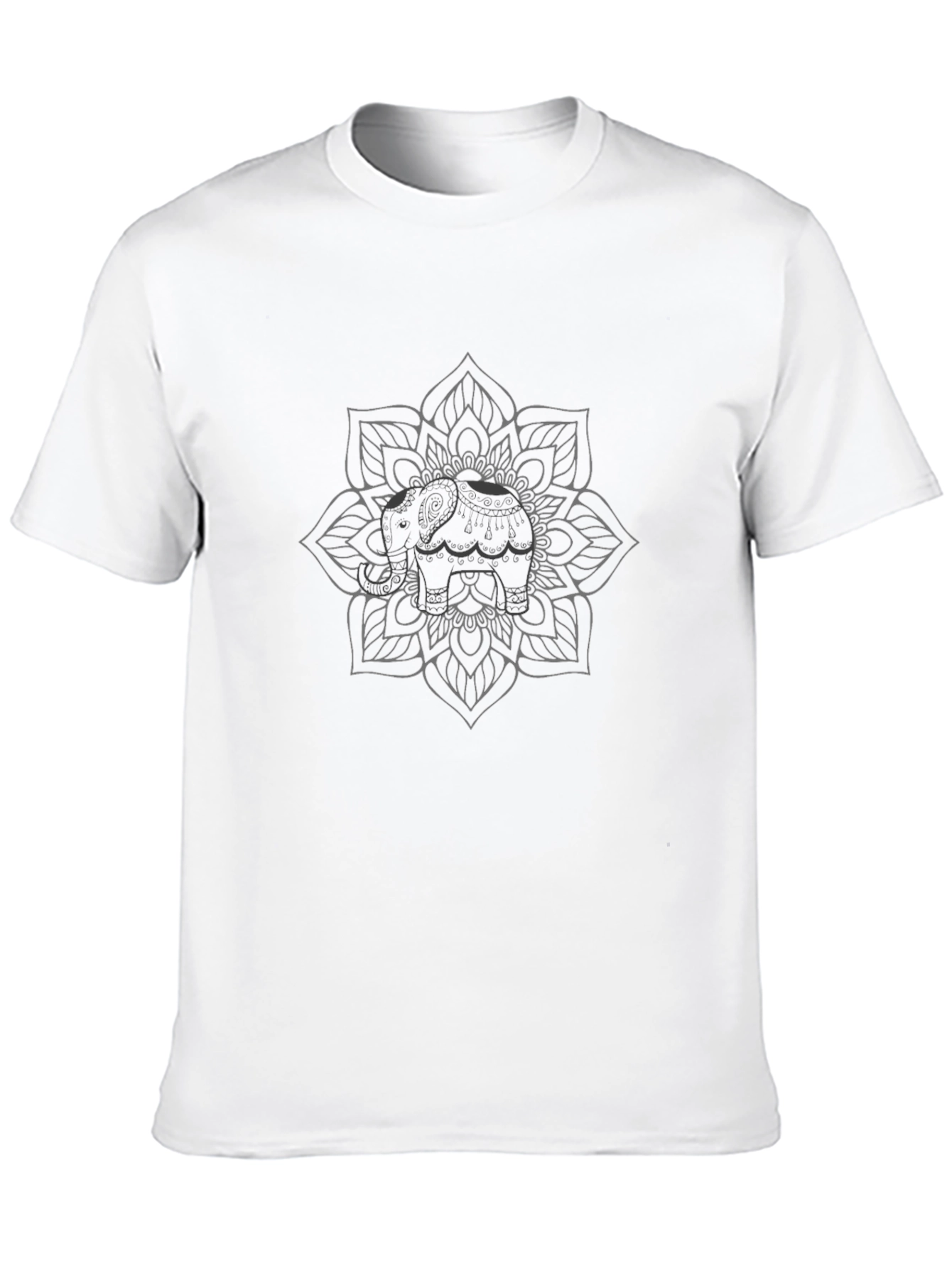 Elephant Mandala Graphic Tee - Black Cotton Blend