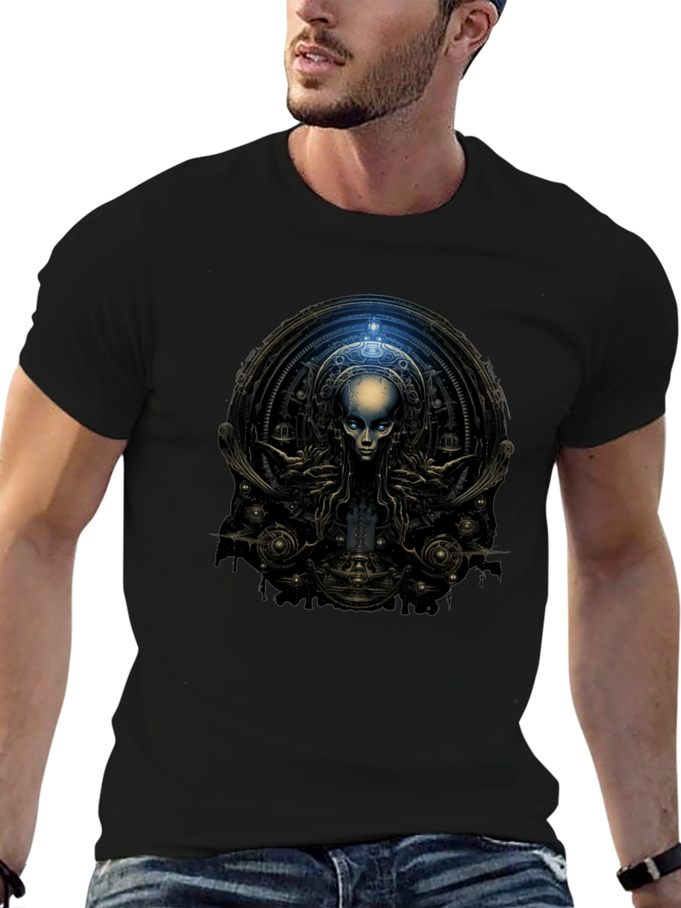Surreal Alien Graphic Black T-Shirt