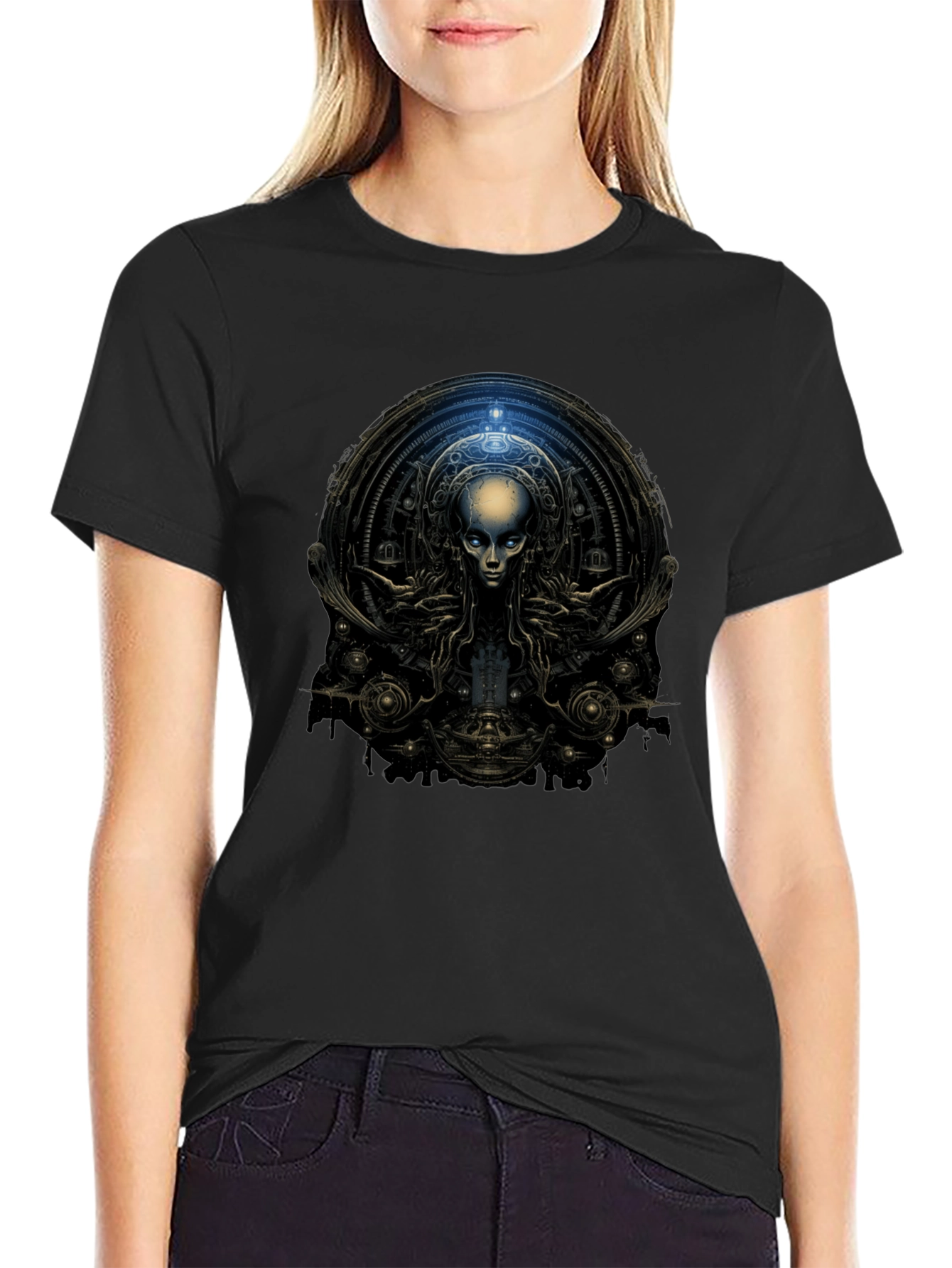 Surreal Alien Graphic Black T-Shirt