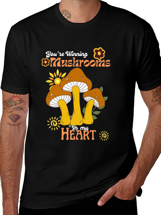 Youre Winning Mushrooms In My Heart Black T-Shirt