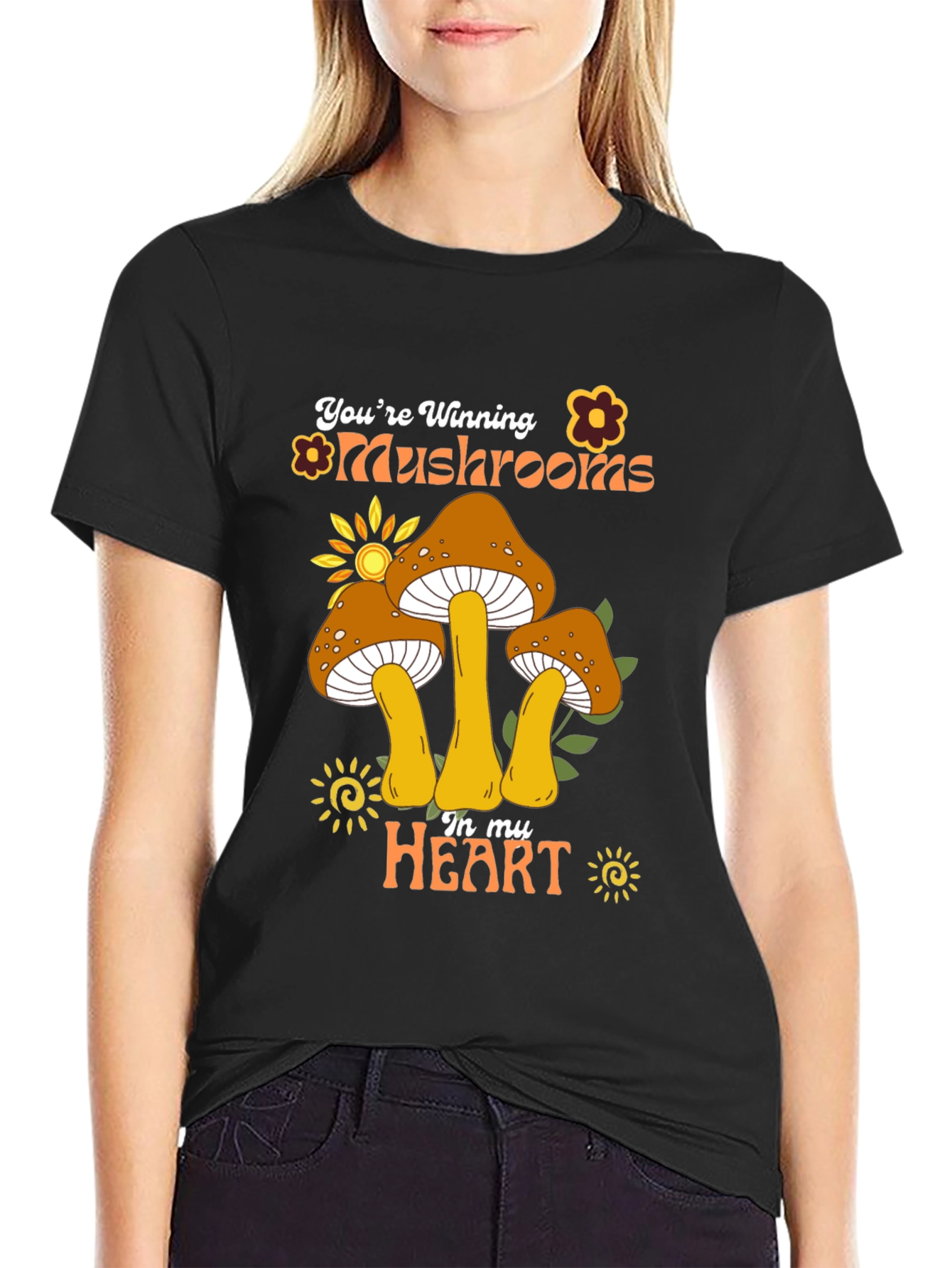 Youre Winning Mushrooms In My Heart Black T-Shirt