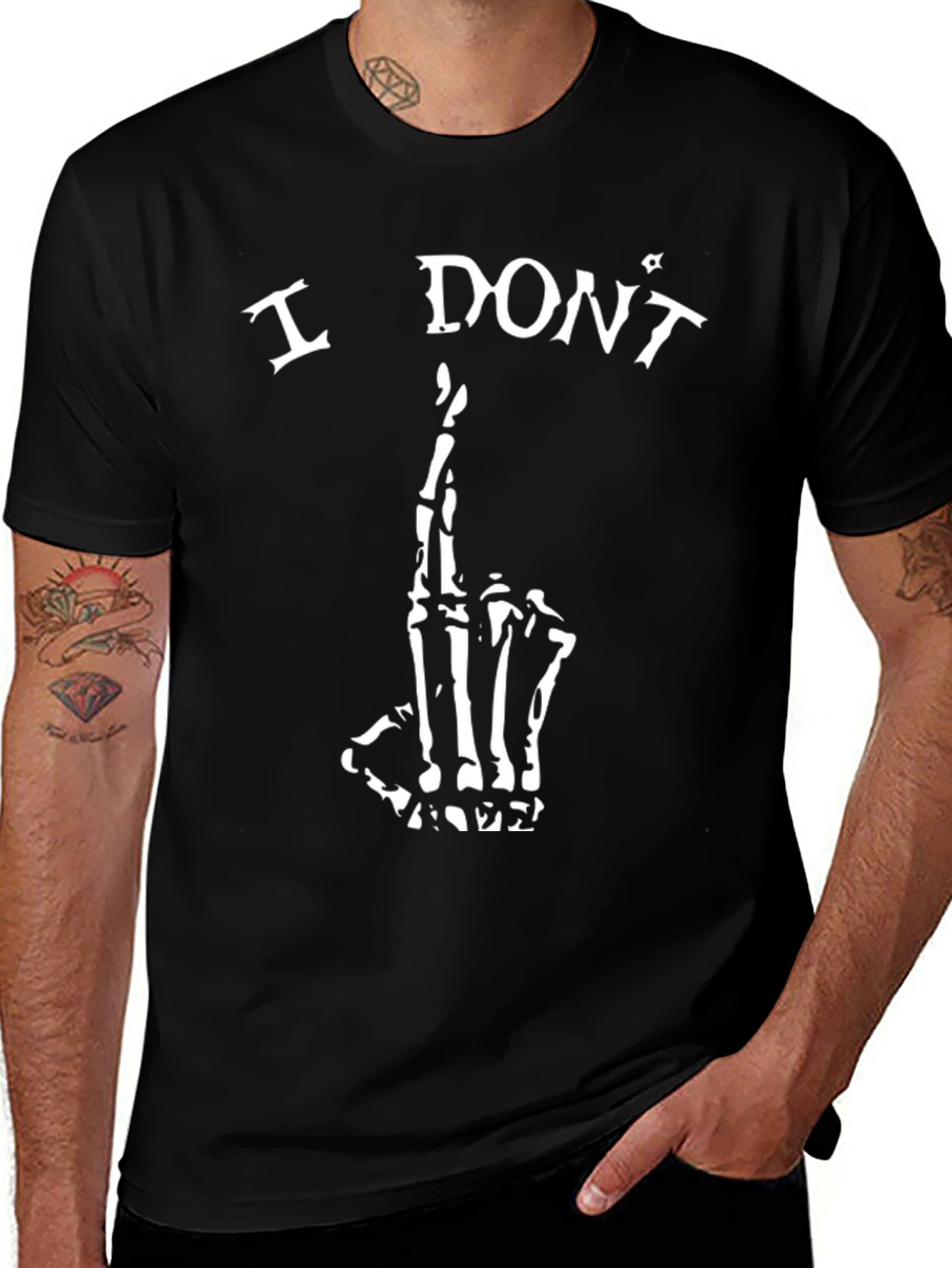 I Dont Care Skeleton Hand T-Shirt