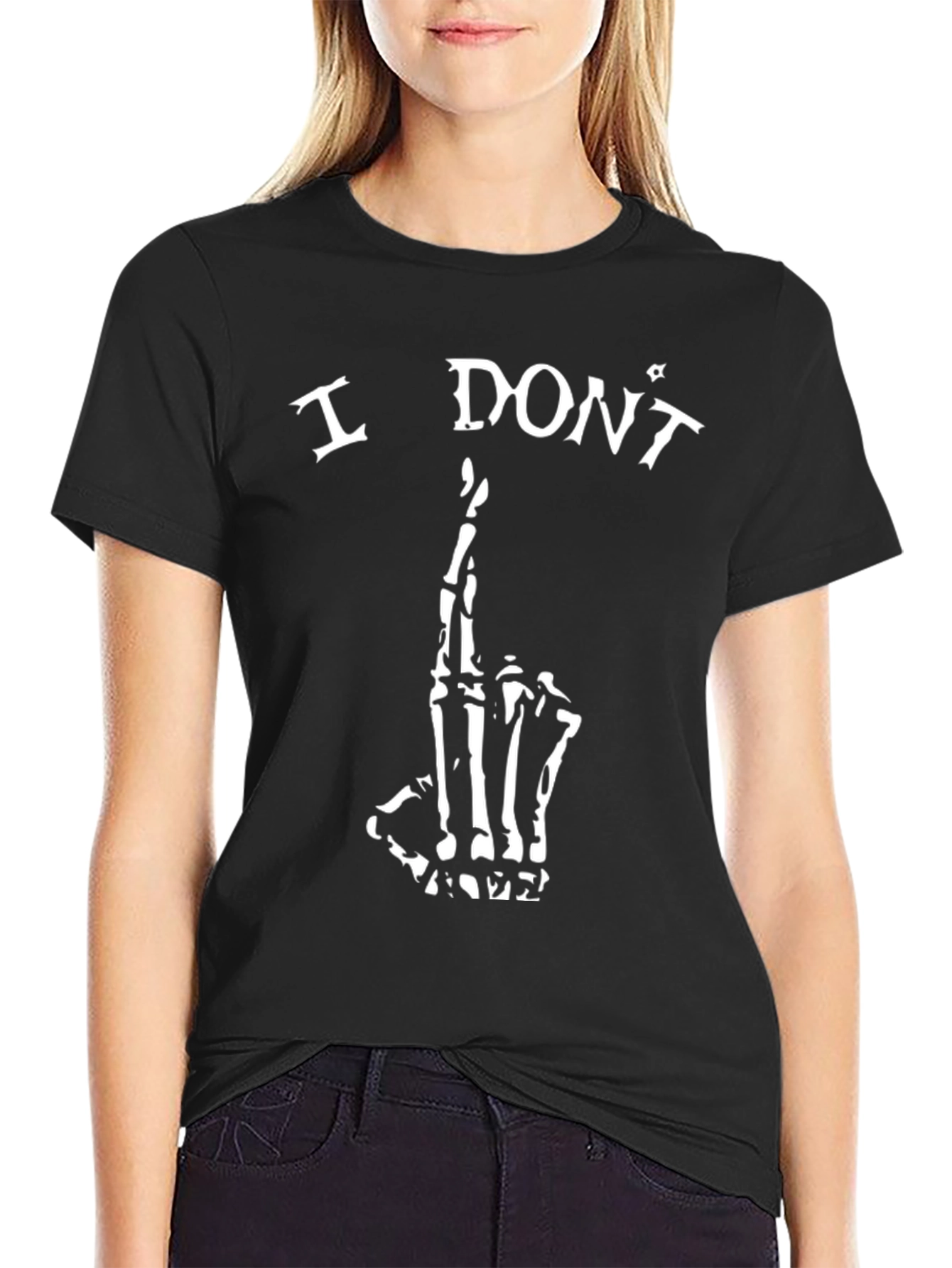I Dont Care Skeleton Hand T-Shirt