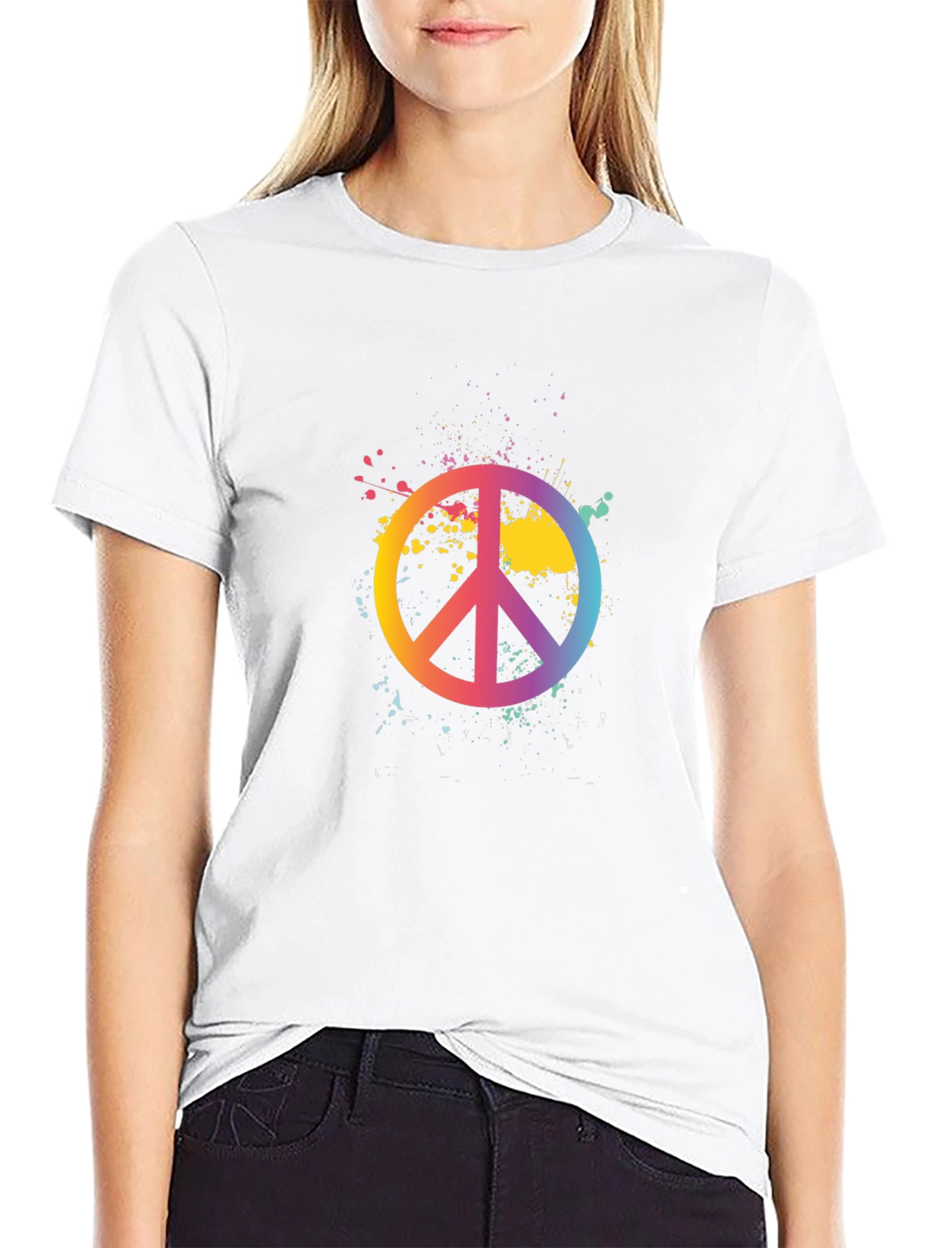 Peace Sign Rainbow Splatter Black T-Shirt