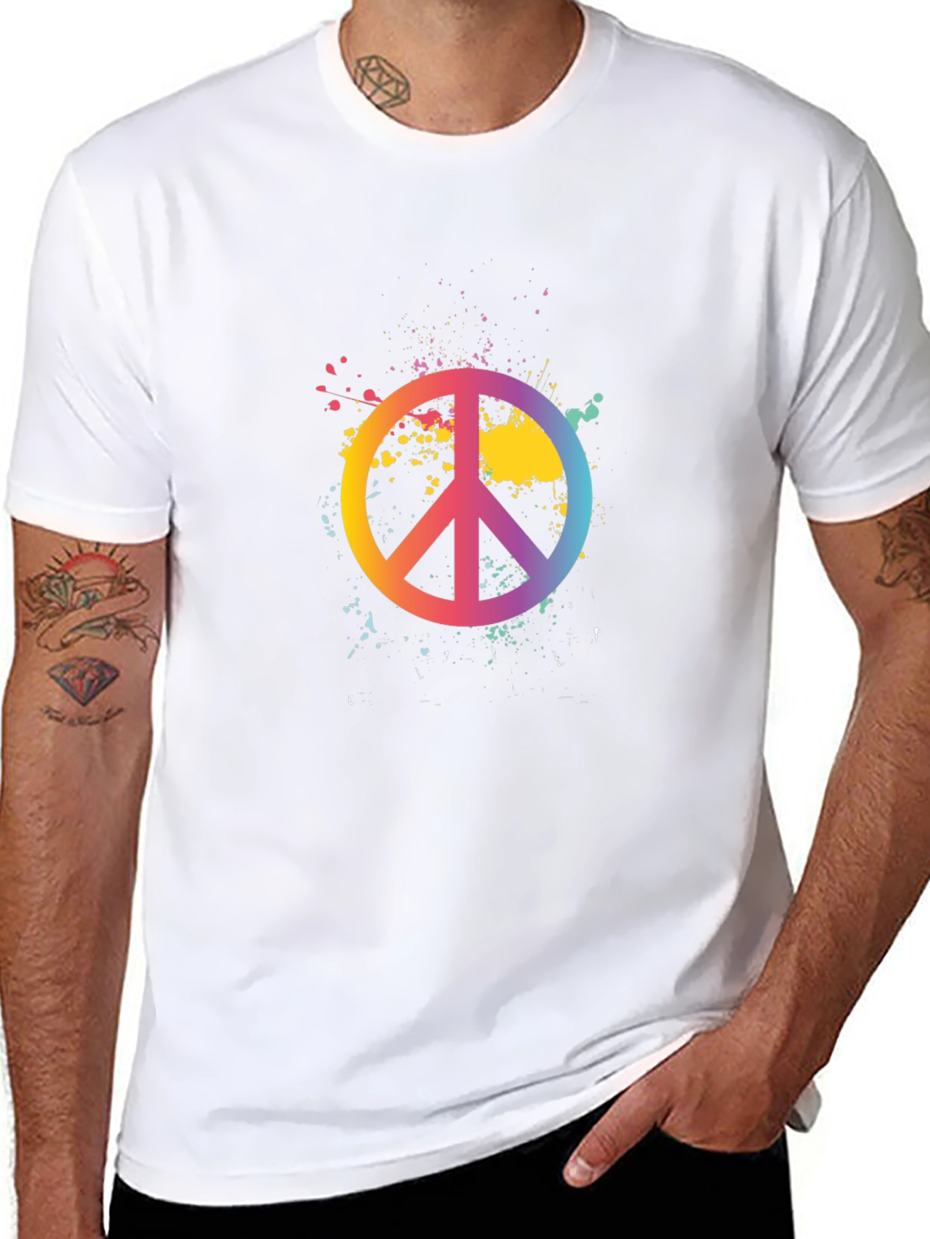 Peace Sign Rainbow Splatter Black T-Shirt